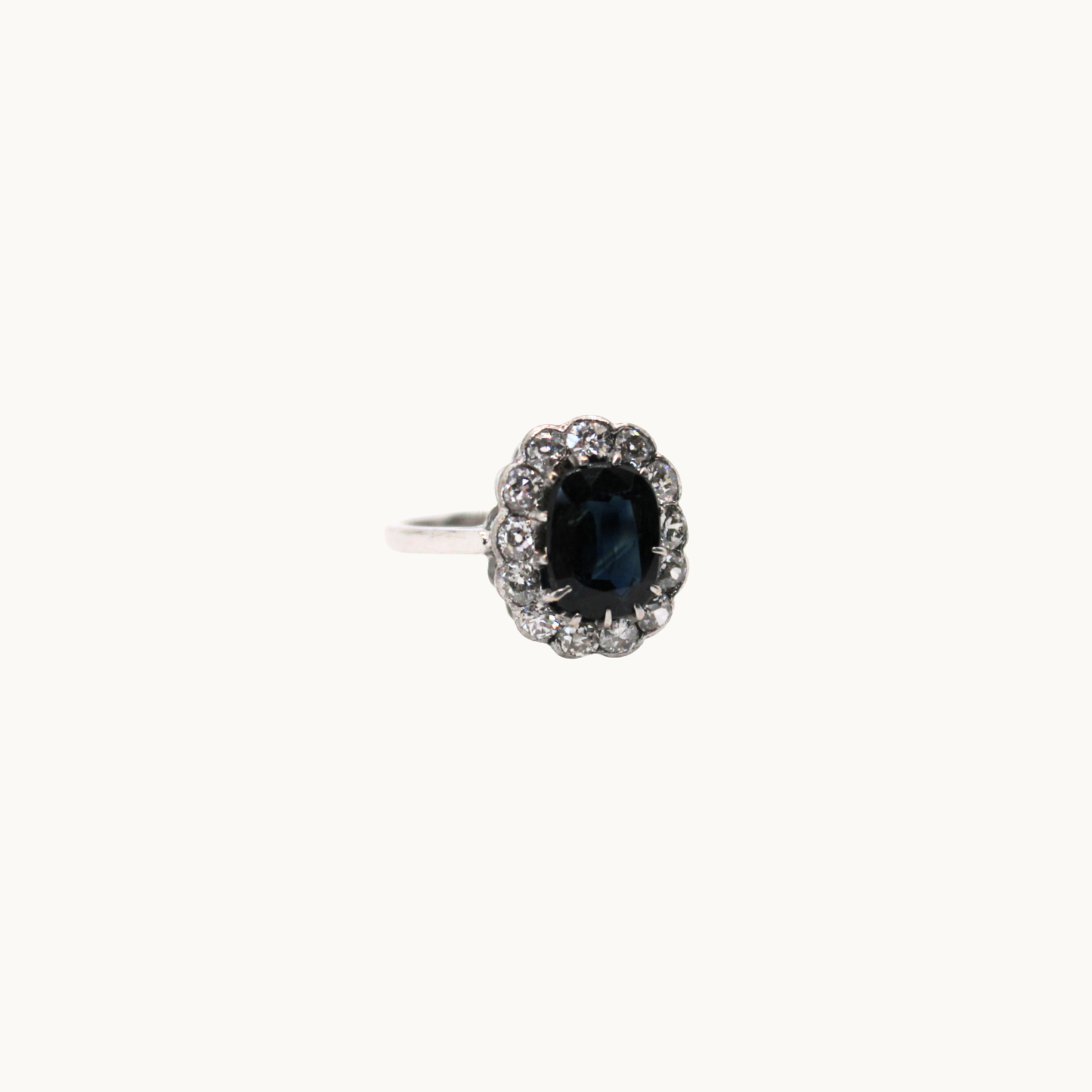 14K and 10K White Gold Halo Ring with Sapphire and Diamonds