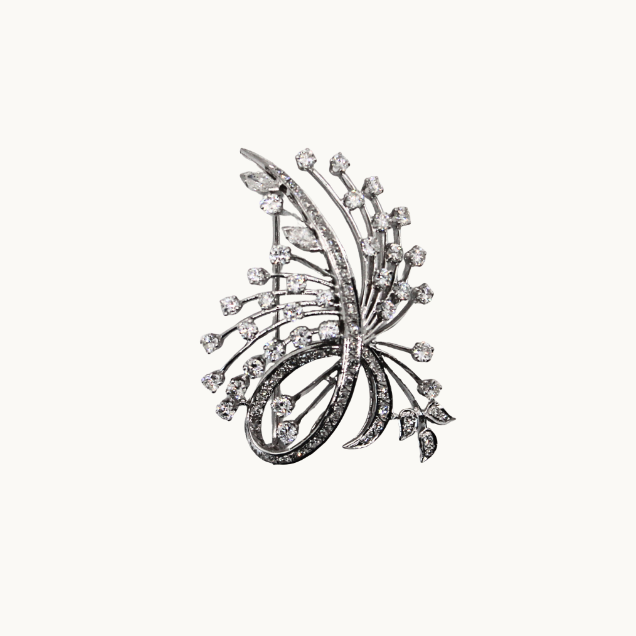 14K White Gold Floral Brooch with Diamonds