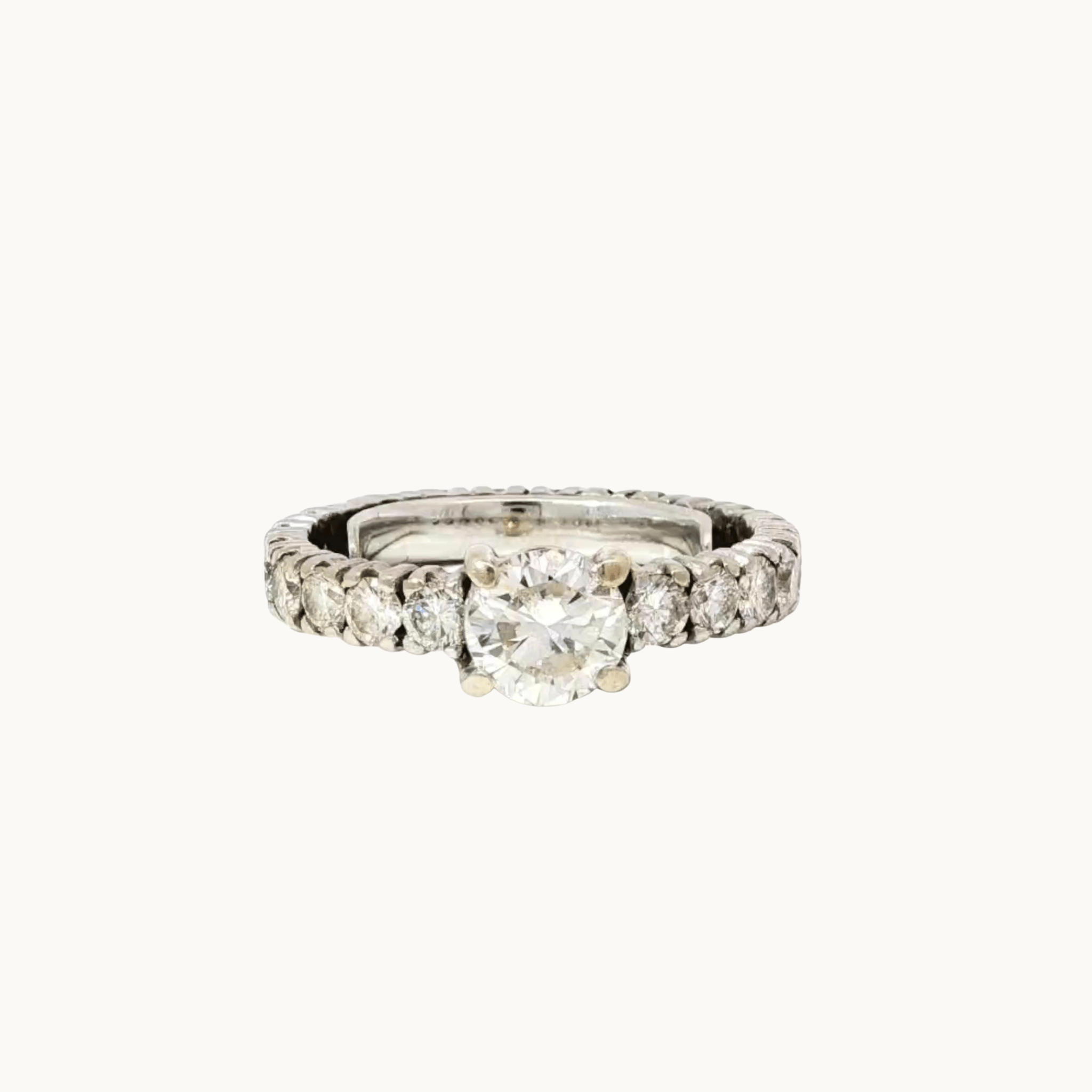 14K White Gold Eternity Solitaire Ring with Diamonds