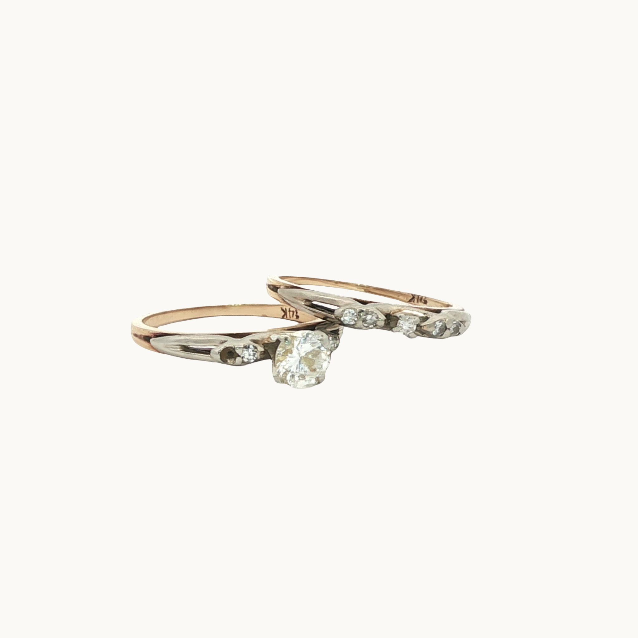 Vintage wedding ring set in 14K yellow and white gold