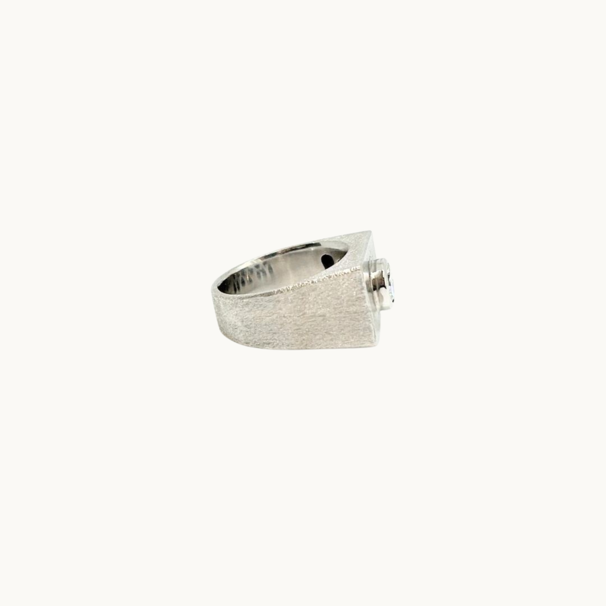14K White Gold Signet Ring with Diamonds