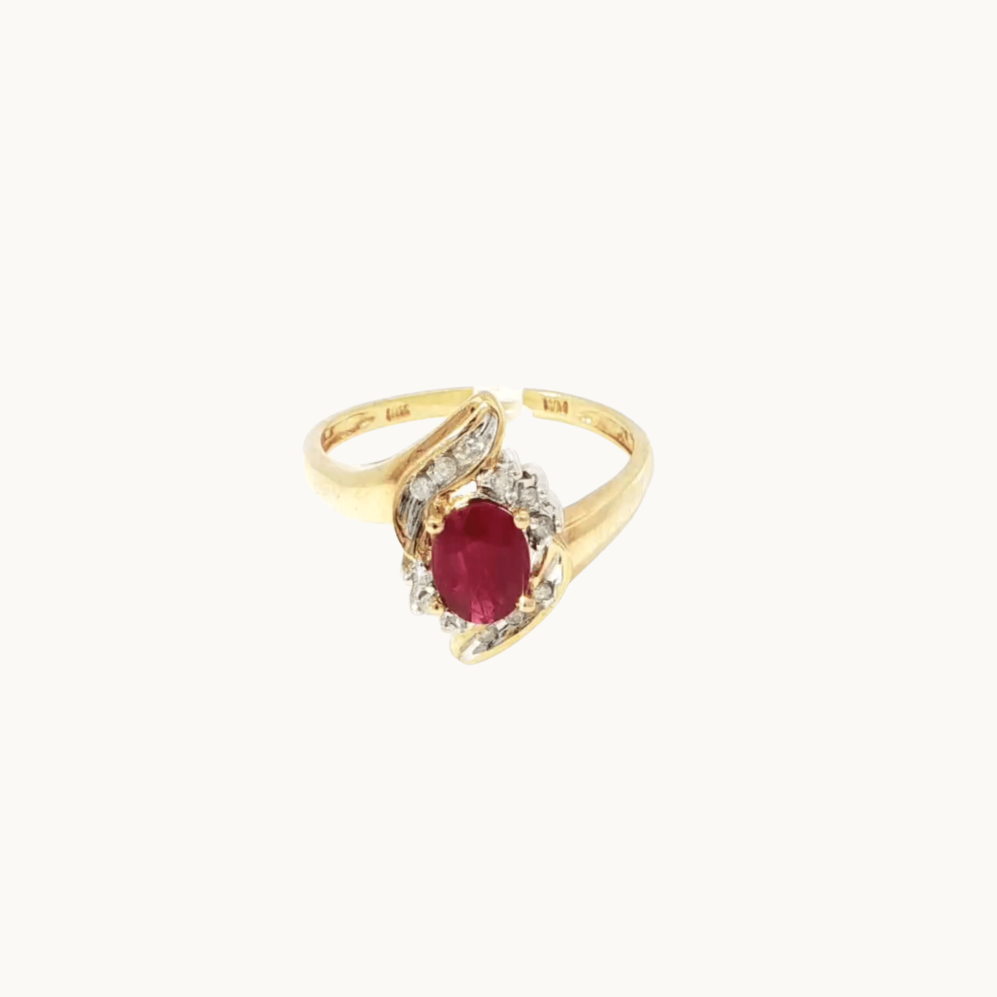 10K Yellow Gold and White Gold Ring with Ruby and Diamond