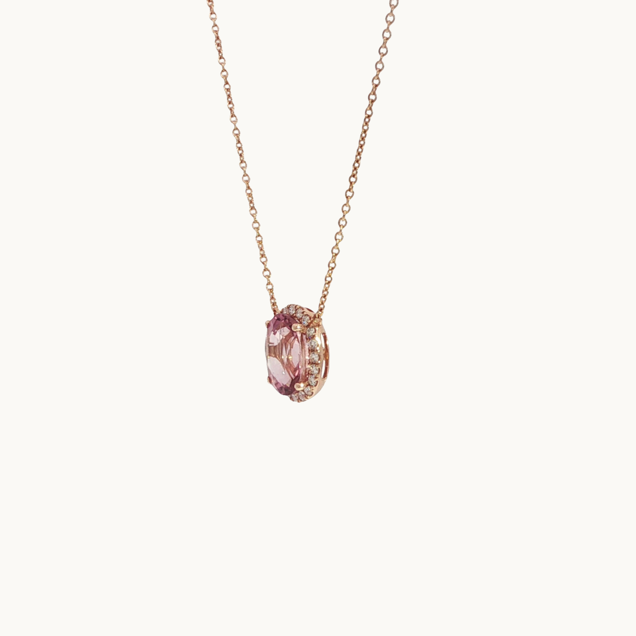 14K Rose Gold Necklace with Tourmaline and Diamonds