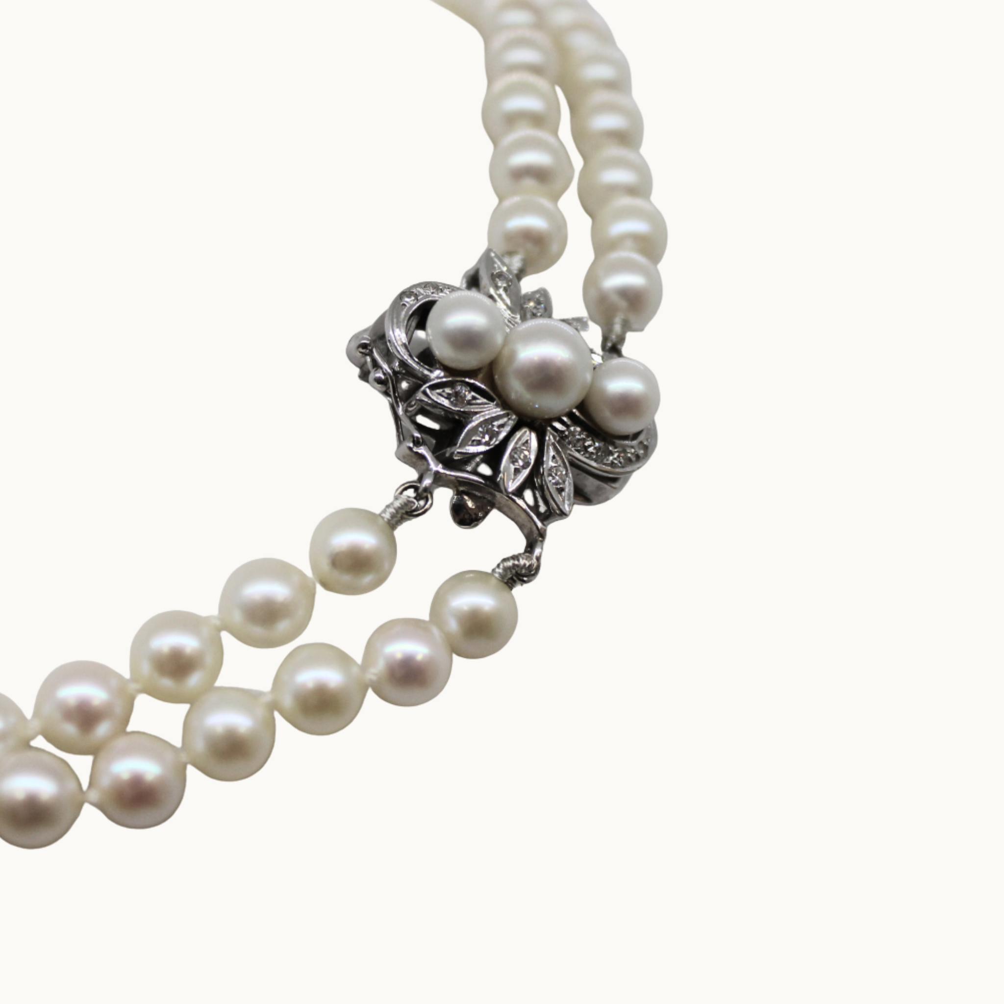 Cultured Pearl Necklace with 14K White Gold Clasp and Diamonds