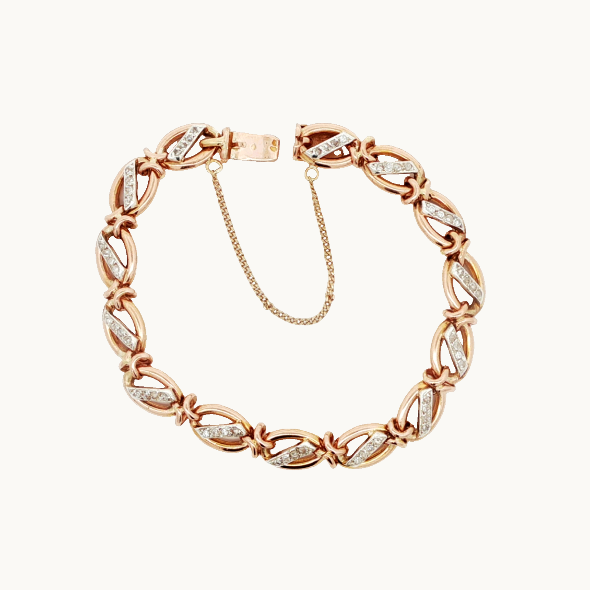 18K Rose Gold Gourmette Bracelet with Diamonds