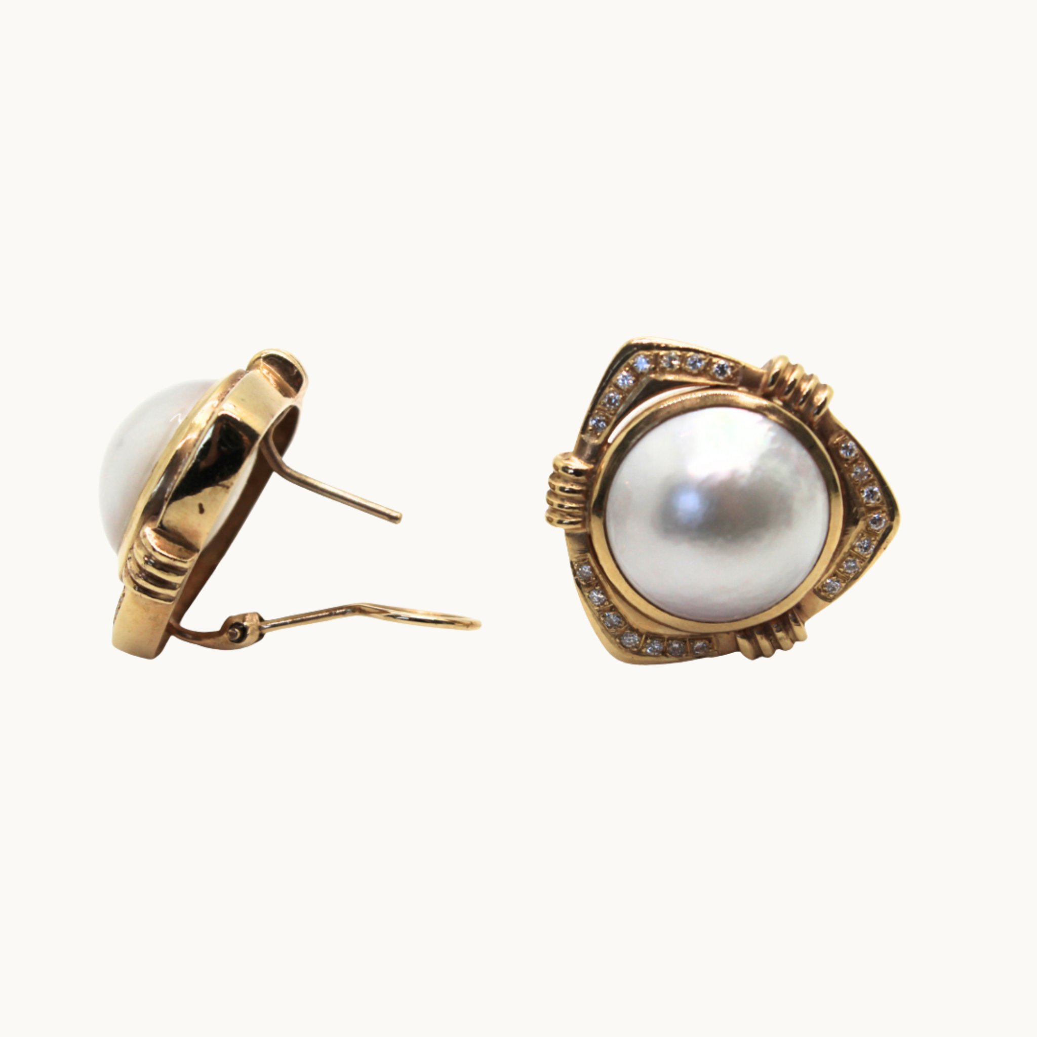 Boucles d'oreilles en Or jaune 14K avec Perles et Diamants