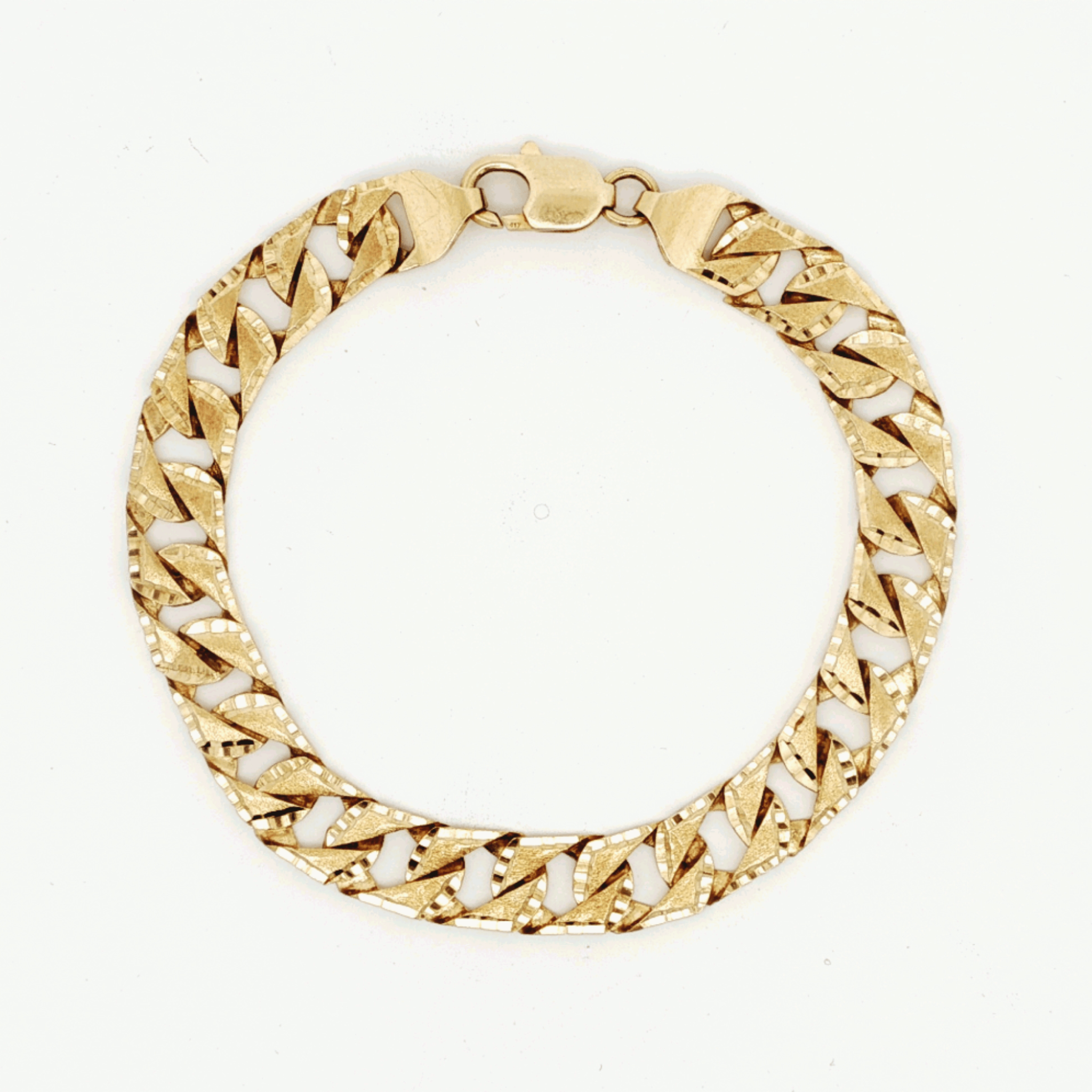 Faceted and Brushed 10K Yellow Gold Gourmette Bracelet