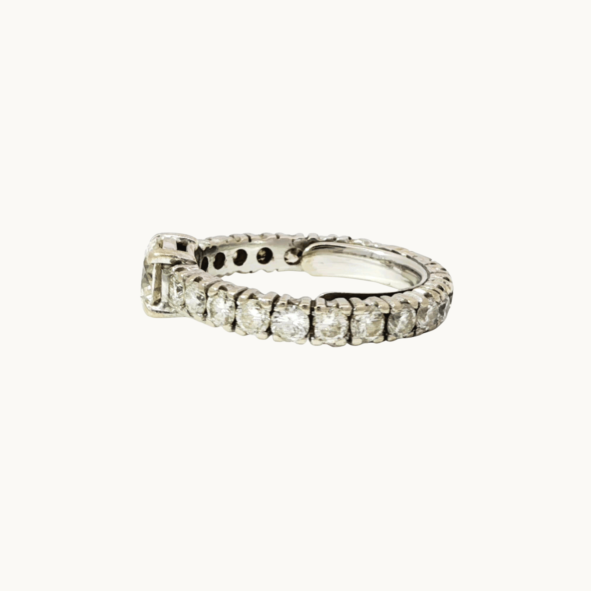 14K White Gold Eternity Solitaire Ring with Diamonds