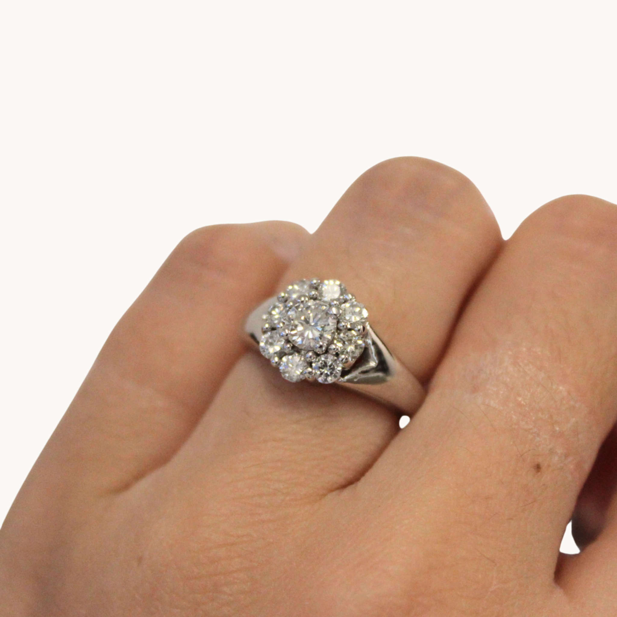 10K White Gold Floral Ring with Diamonds