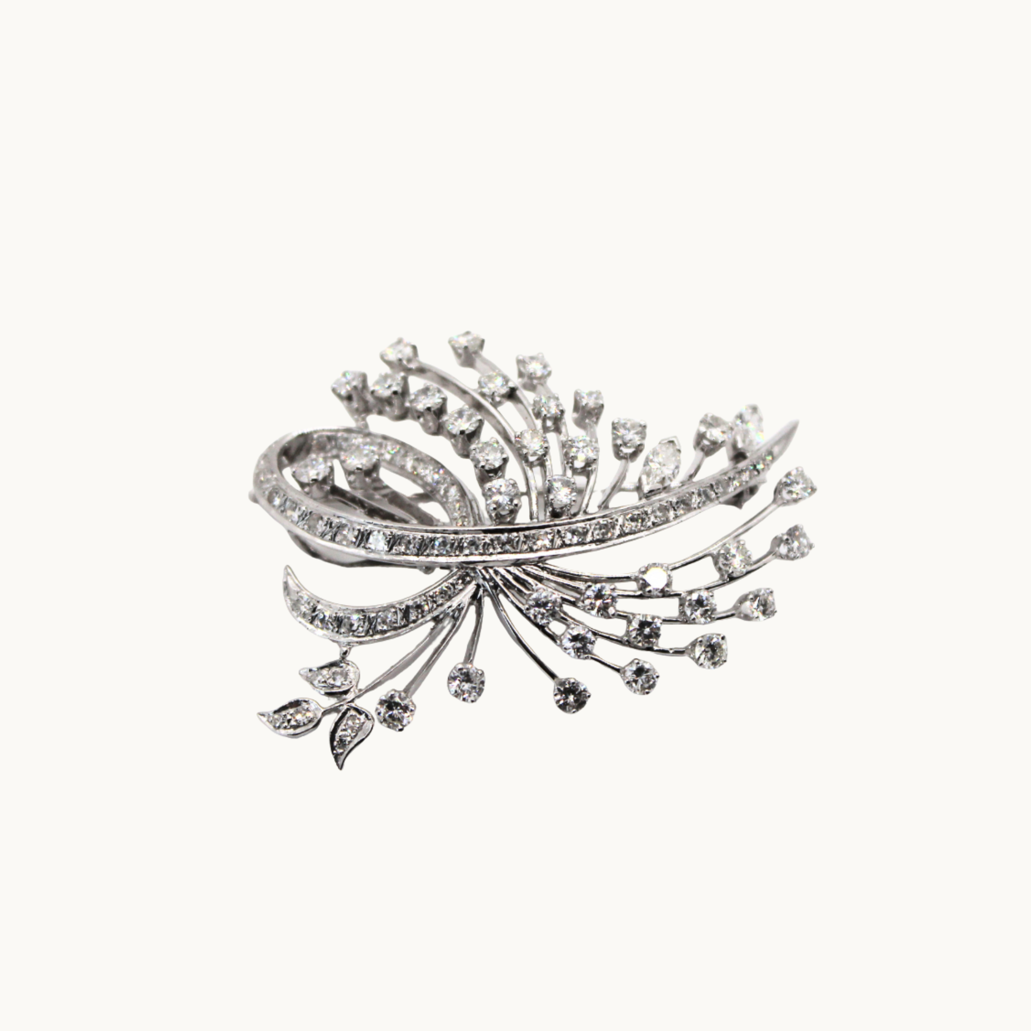 14K White Gold Floral Brooch with Diamonds