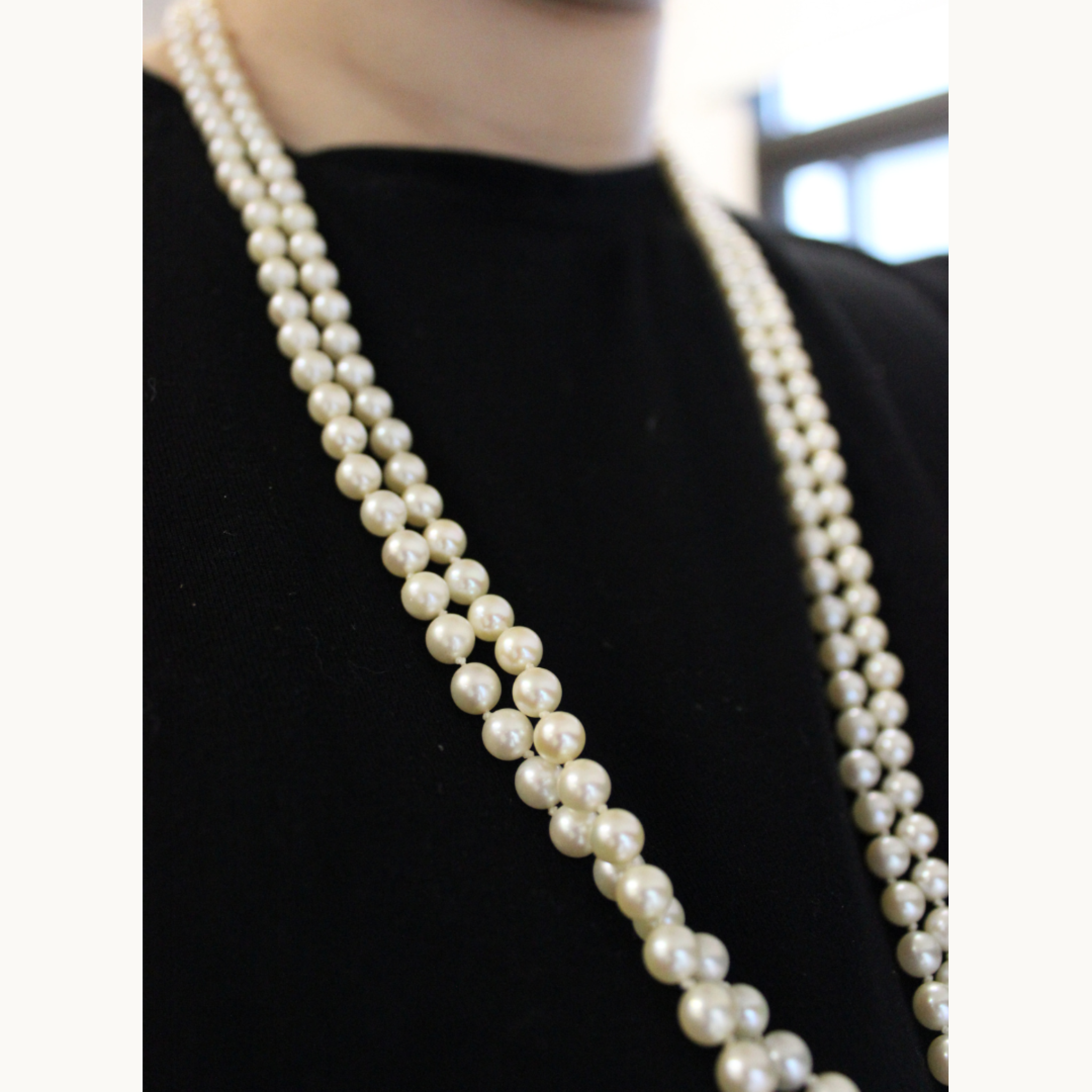 Cultured Pearl Necklace with 14K White Gold Clasp and Diamonds