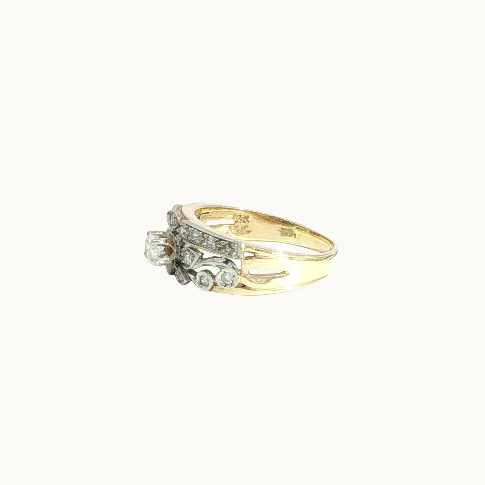 Fancy Ring in 14K Yellow and White Gold with Diamonds