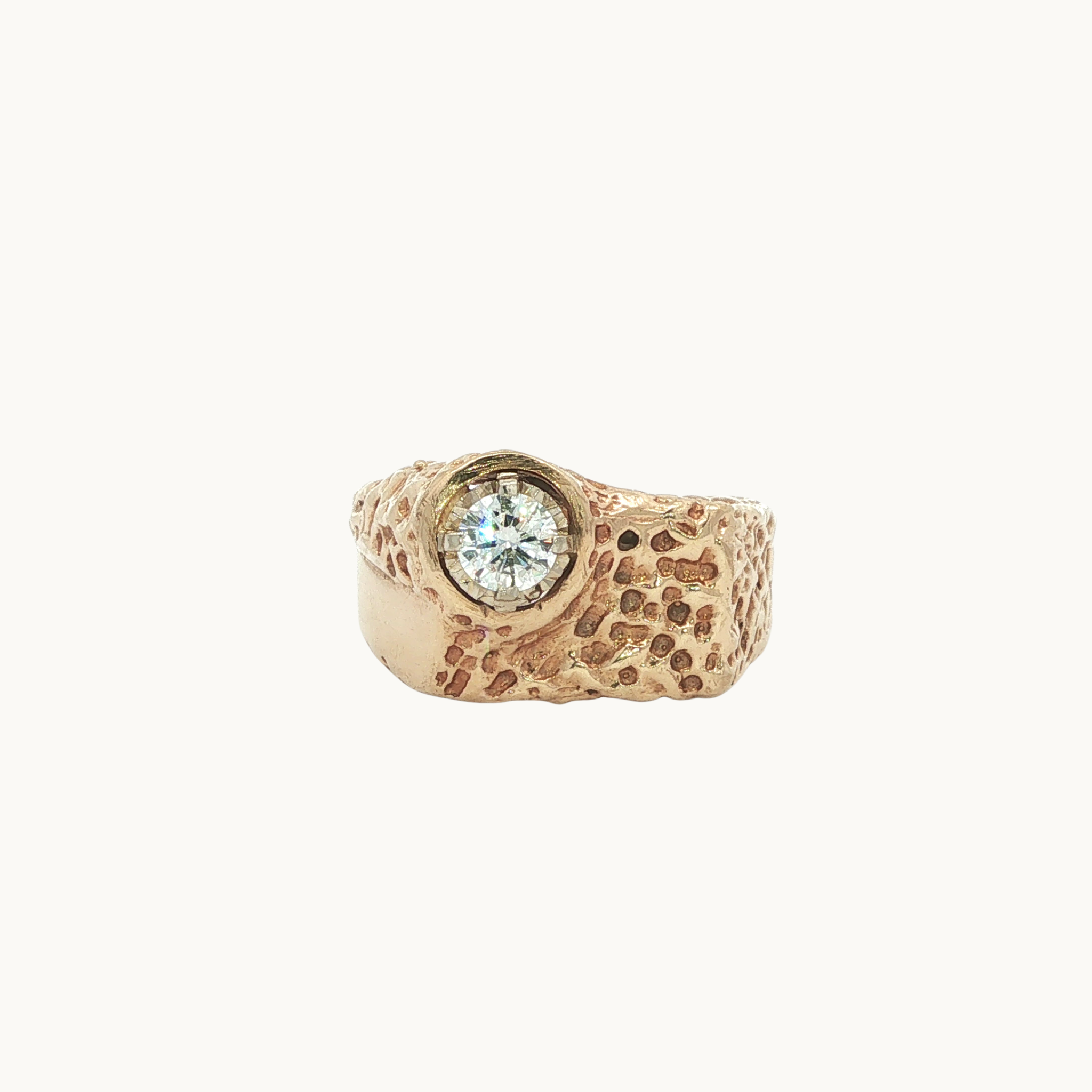 Handmade Signet Ring in 10K Yellow Gold with Diamond