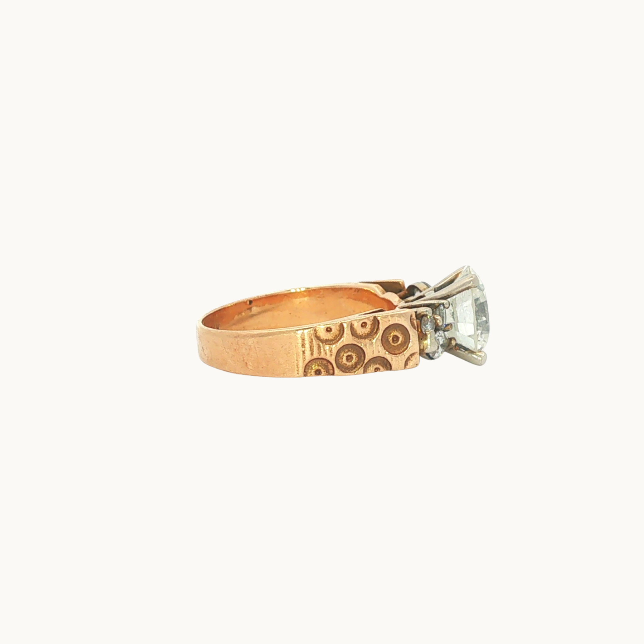 Bague Solitaire en Or Jaune et Blanc 14K avec Diamants