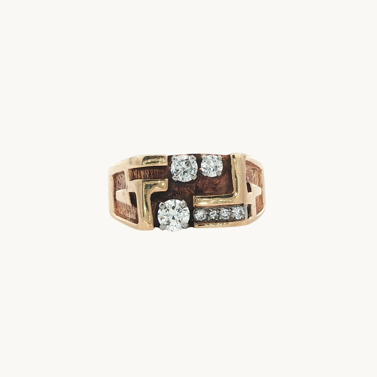 Bague Chevalière en Or Jaune 14K avec Diamants
