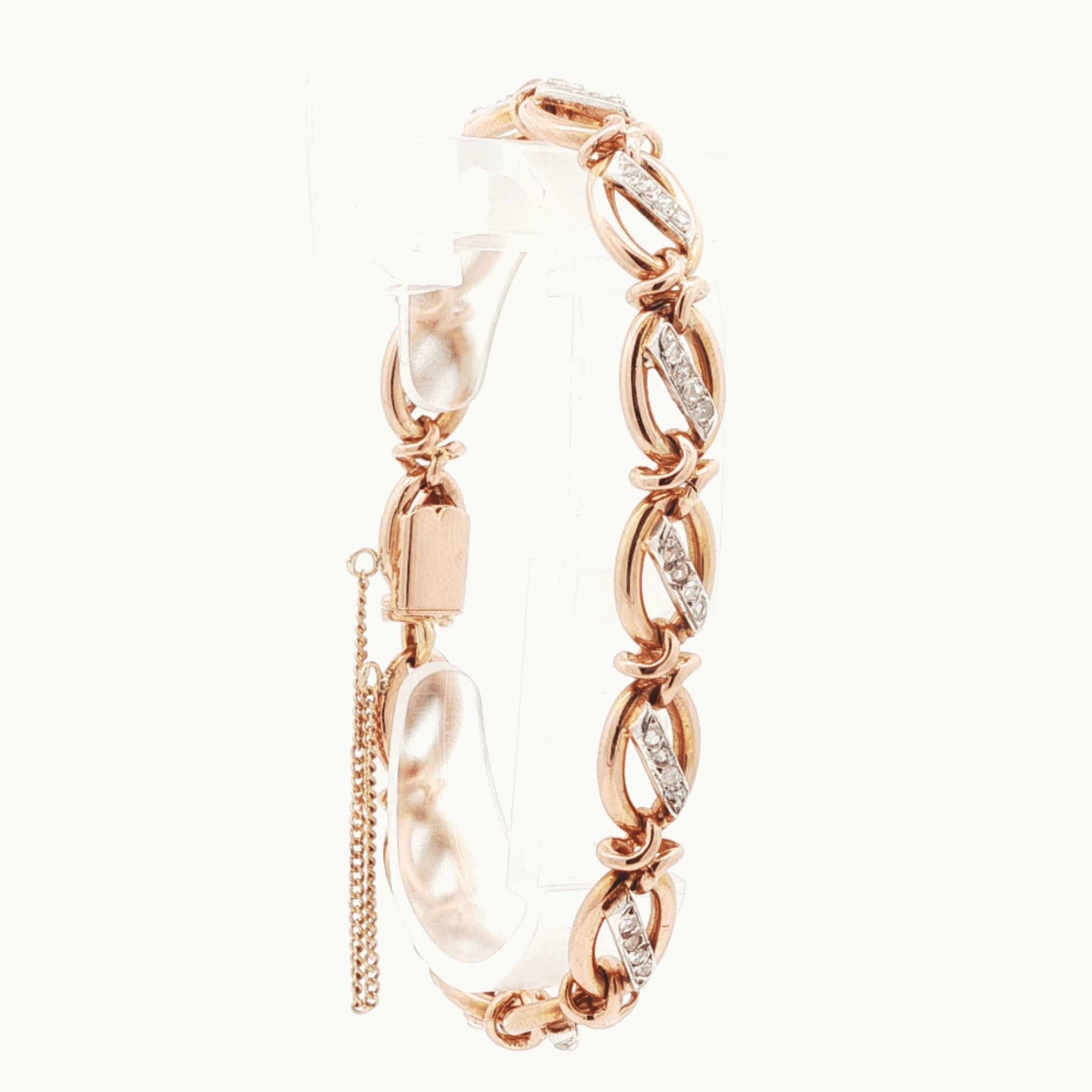 18K Rose Gold Gourmette Bracelet with Diamonds