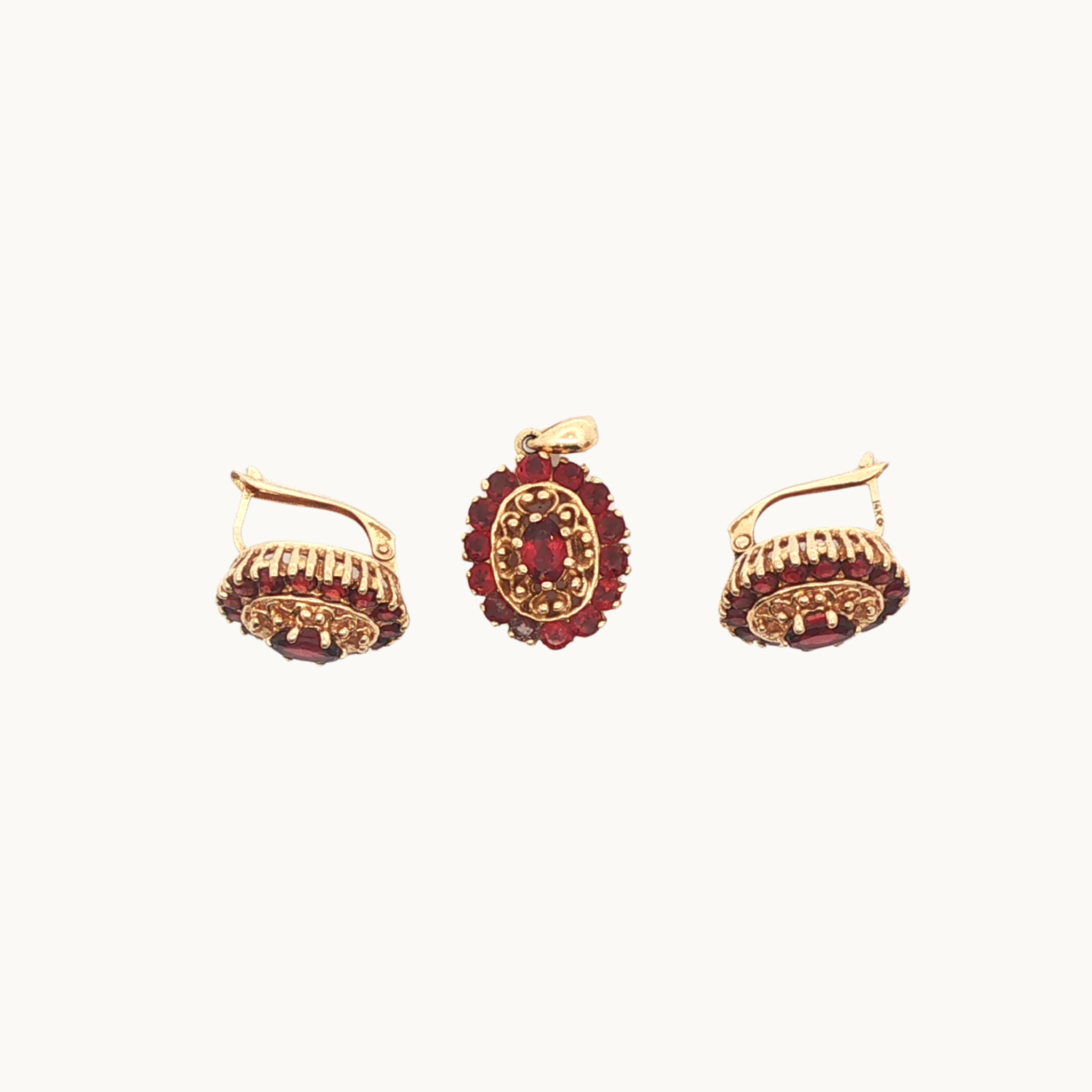 Parure de bijoux en Or Jaune 14K avec Grenats