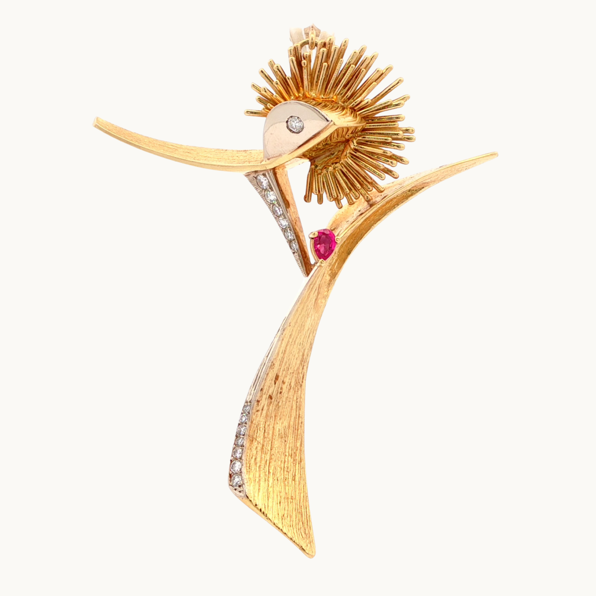 Pendentif abstrait en Or Jaune et blanc 18K avec Rubis et Diamants