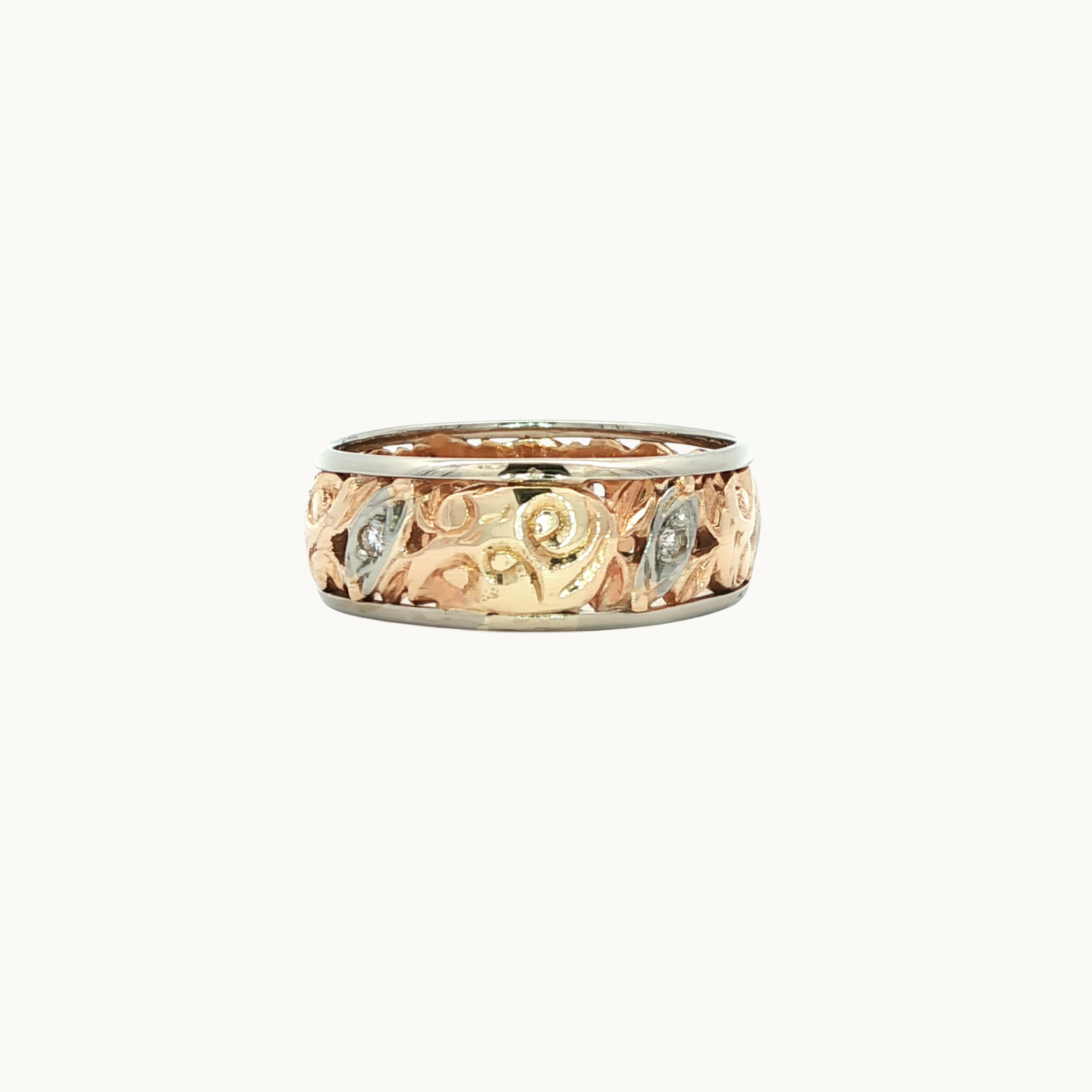 Jonc ajouré en Or Rose et Blanc 14K avec Diamants