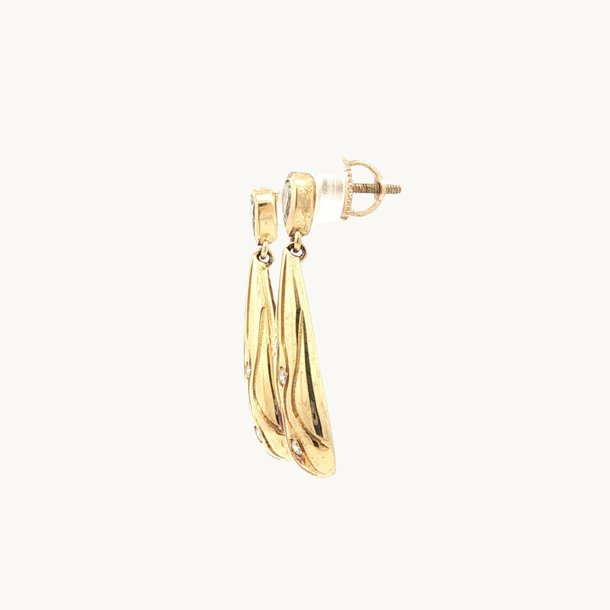 Boucles d'Oreilles Pendantes en Or Jaune avec Rubis et Diamants