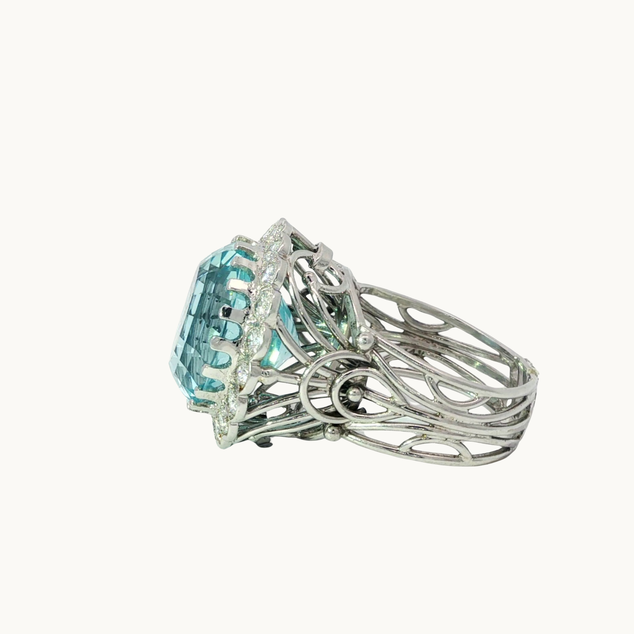 Bague Cocktail en Or Blanc 14K avec Aigue-Marine