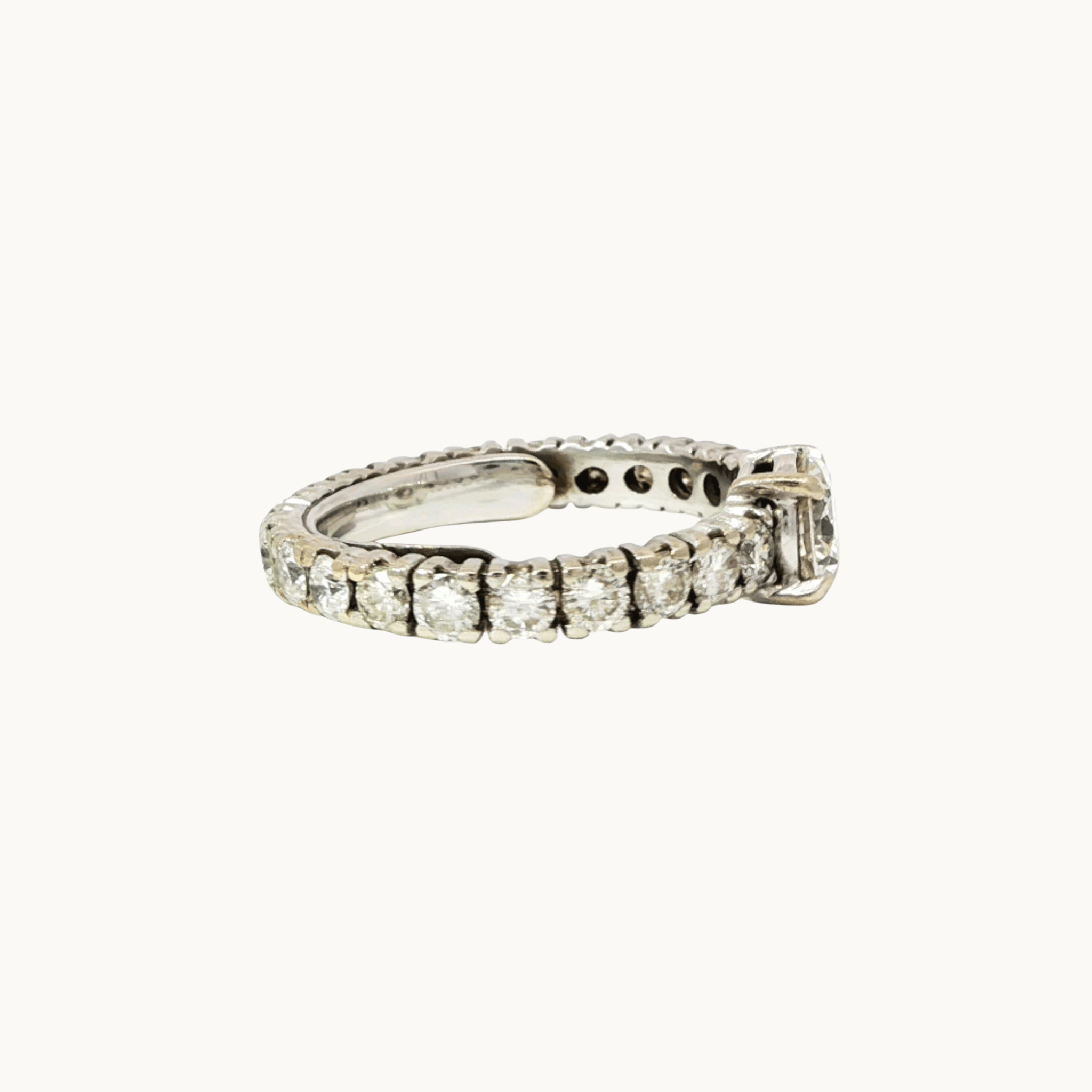 14K White Gold Eternity Solitaire Ring with Diamonds