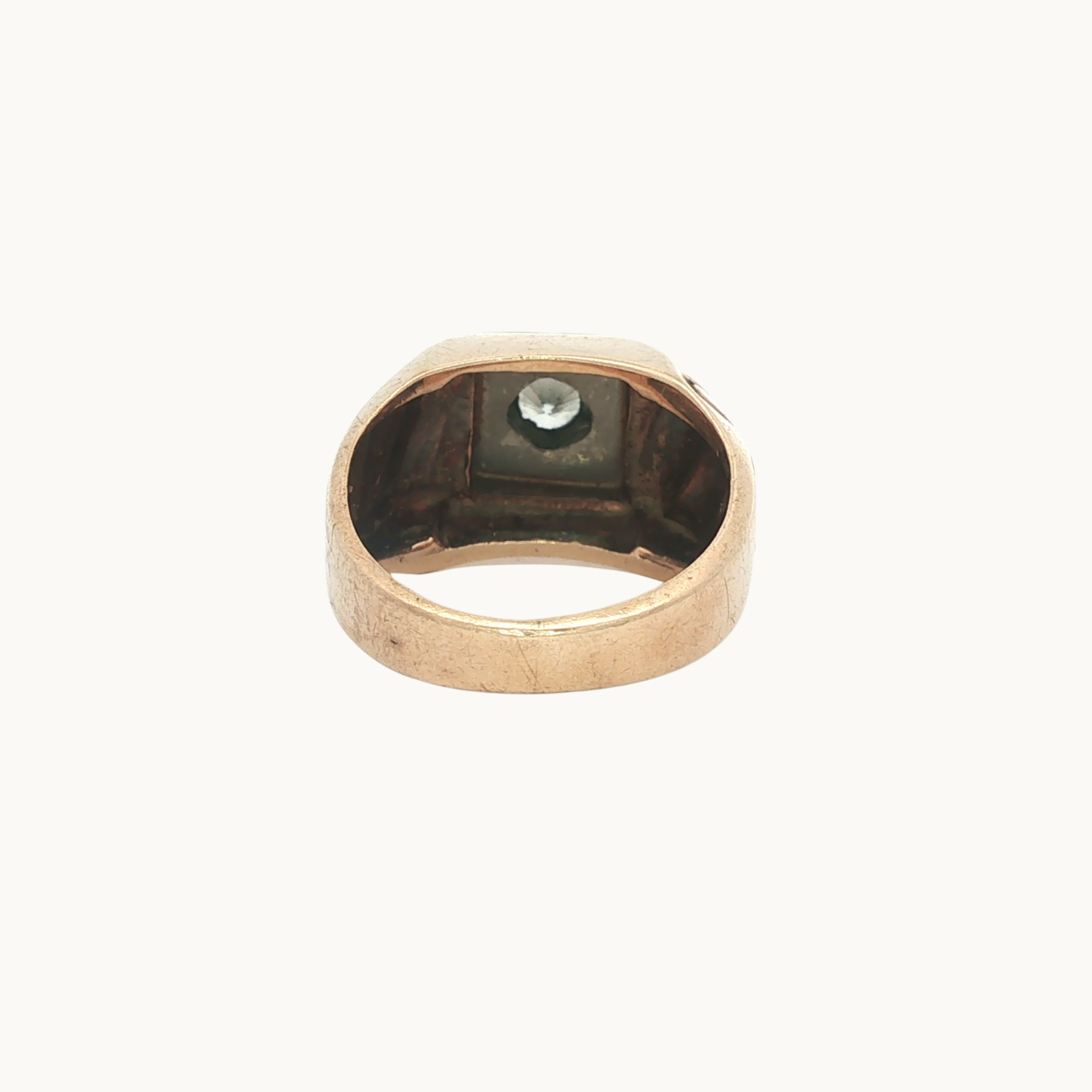 Bague Chevalière en Or Jaune et Blanc 10K avec Diamant
