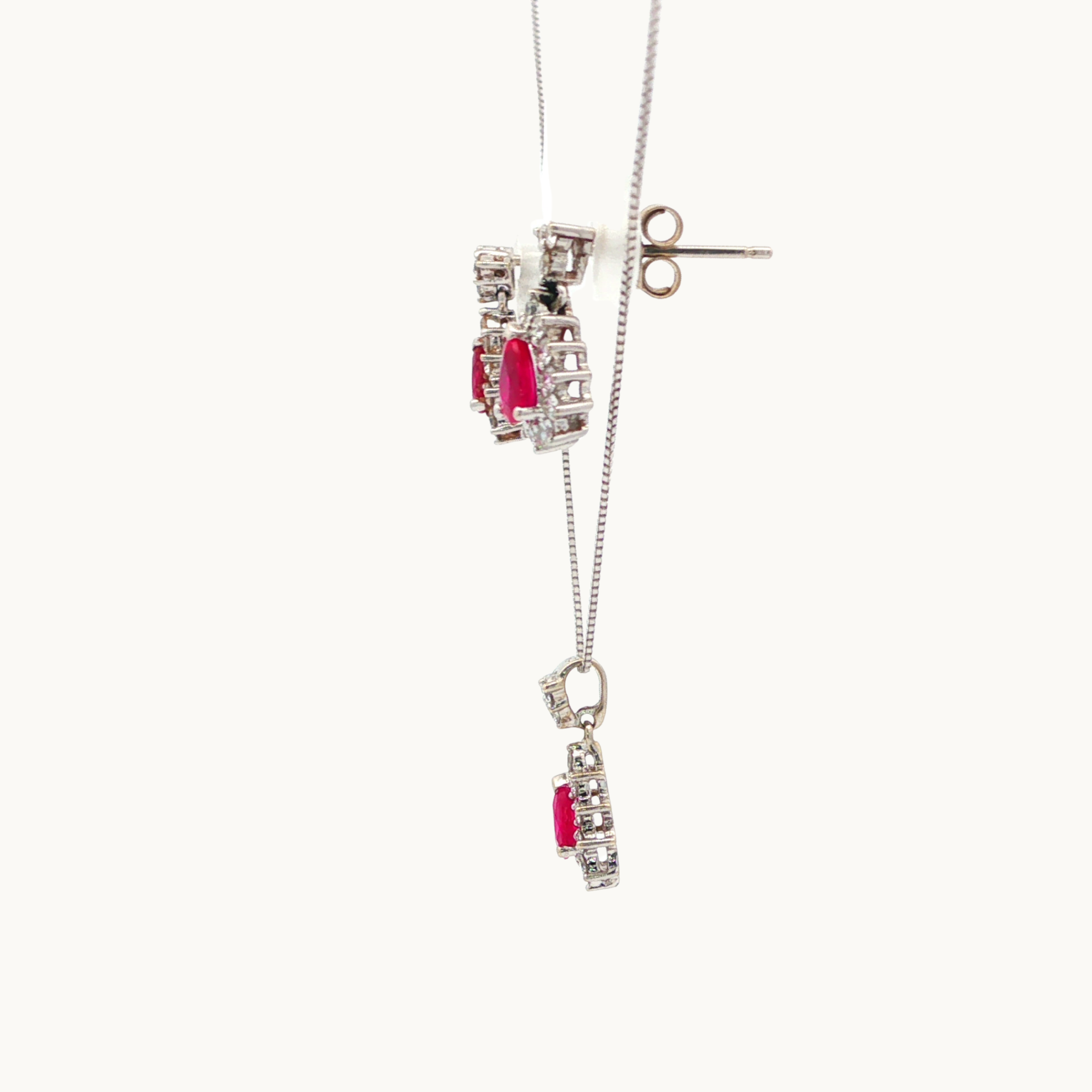 Parure de Bijoux en Or Blanc 14K avec Rubis et Diamant