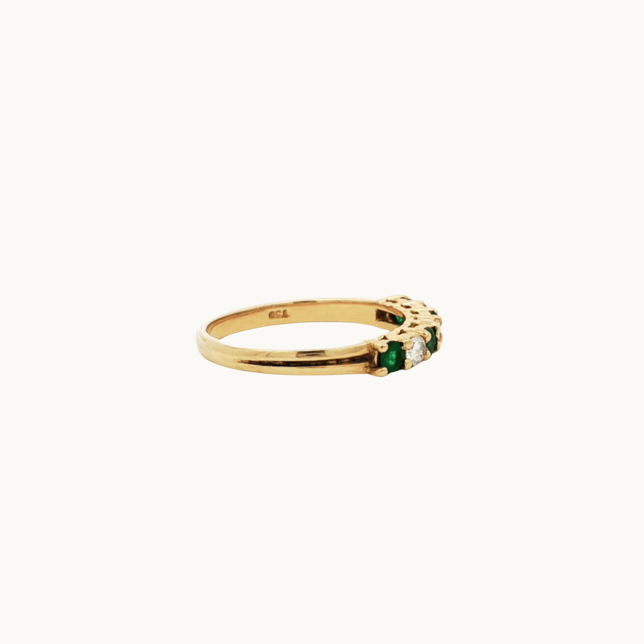 18K Yellow Gold Ring with Diamonds and Emeralds