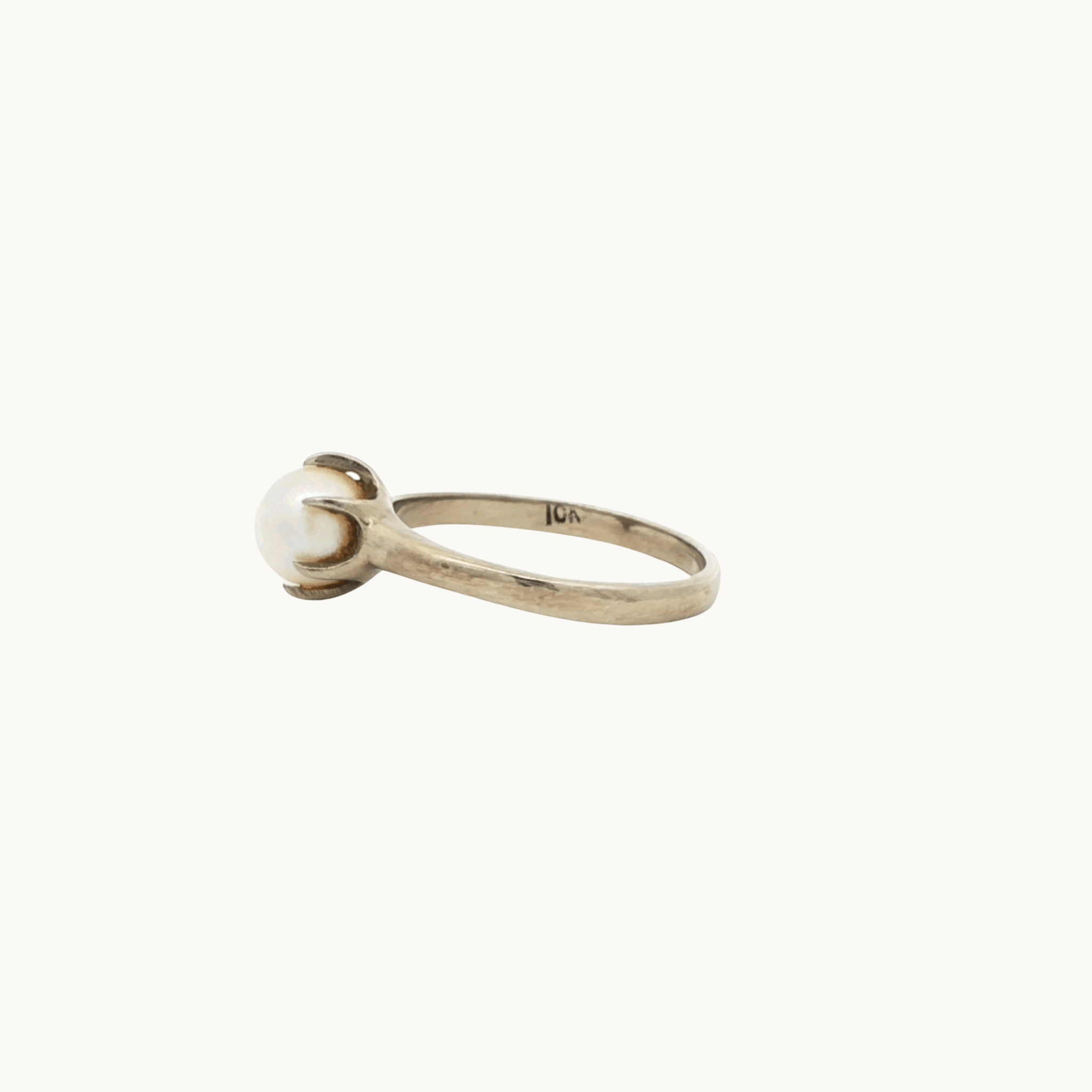 Bague solitaire en Or blanc 10K avec Perle de culture