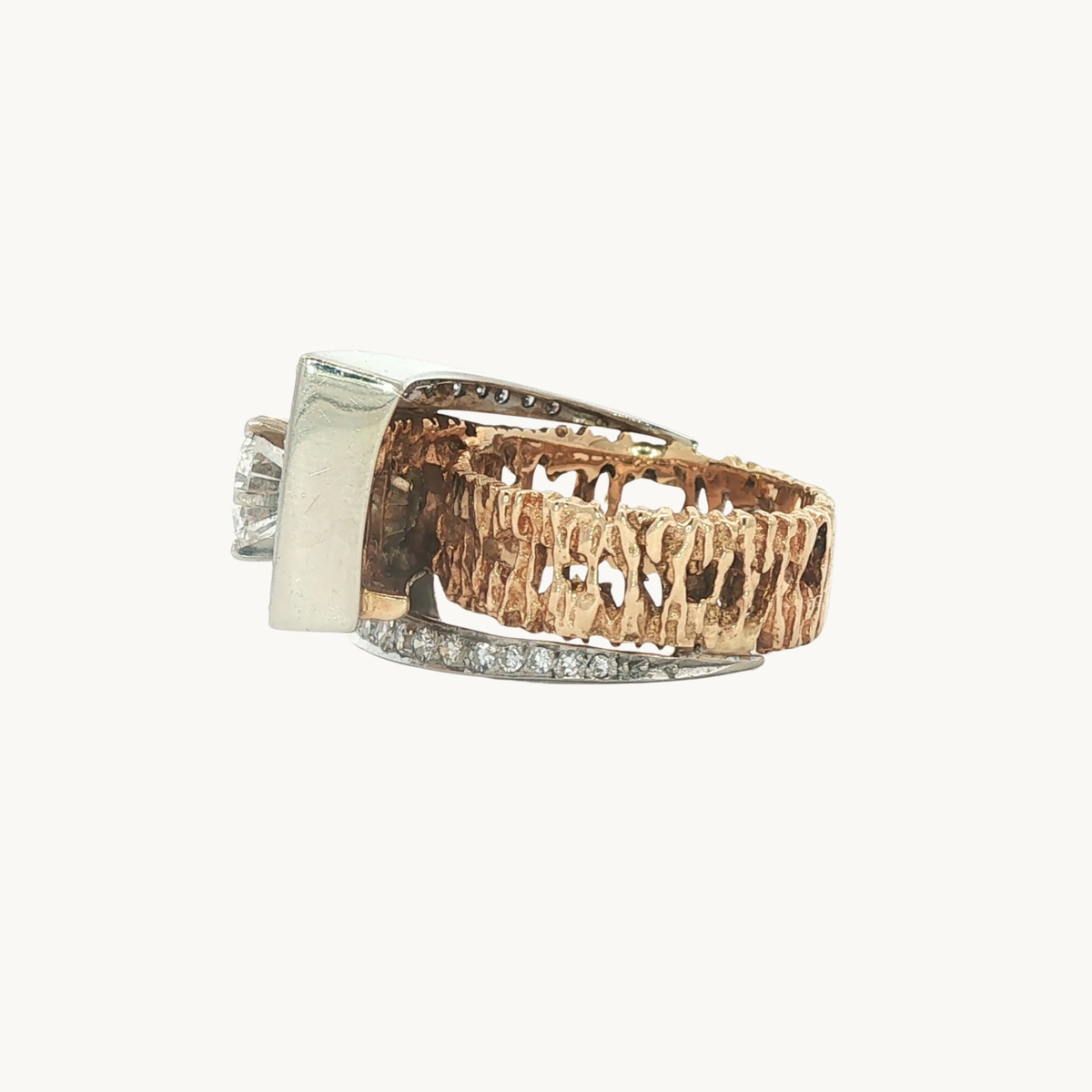 Bague Cocktail en Or Jaune et Blanc 14K avec Diamants