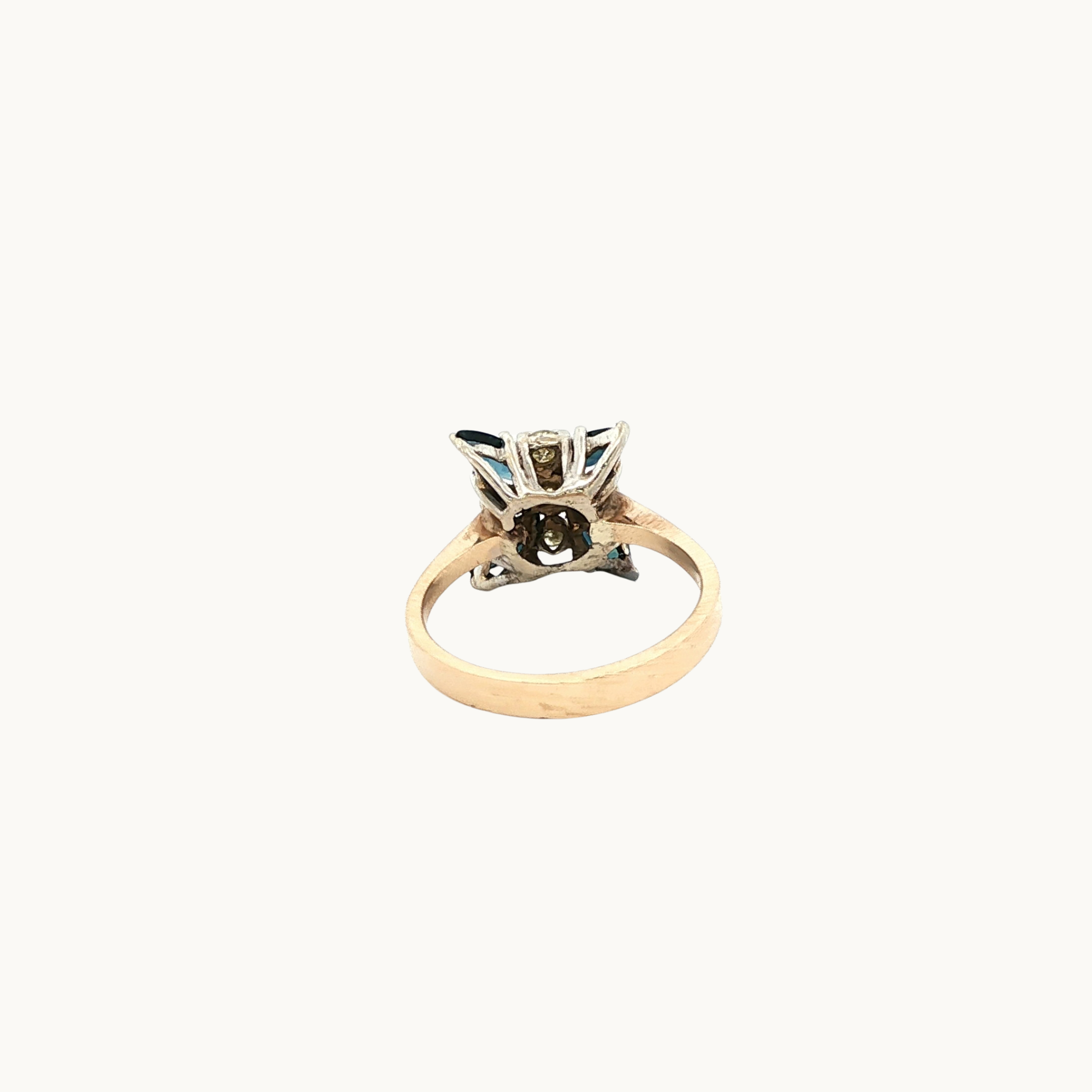 14K Rose and White Gold Multi-Stone Ring with Diamonds and Blue Sapphires