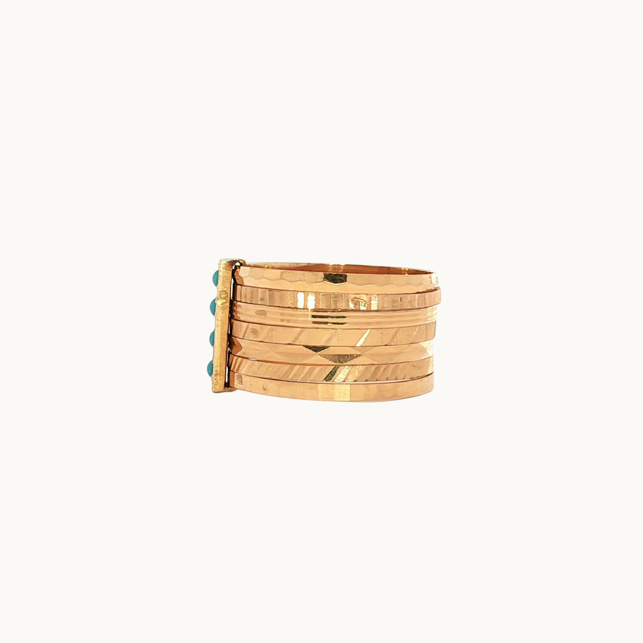 Bague Semainier en Or jaune 18K avec Turquoises