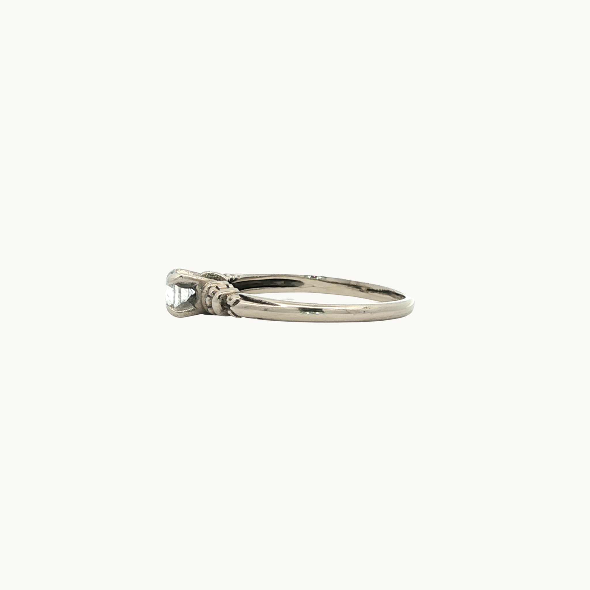 Bague Solitaire Vintage en Or blanc 10K avec Pierres d'imitation