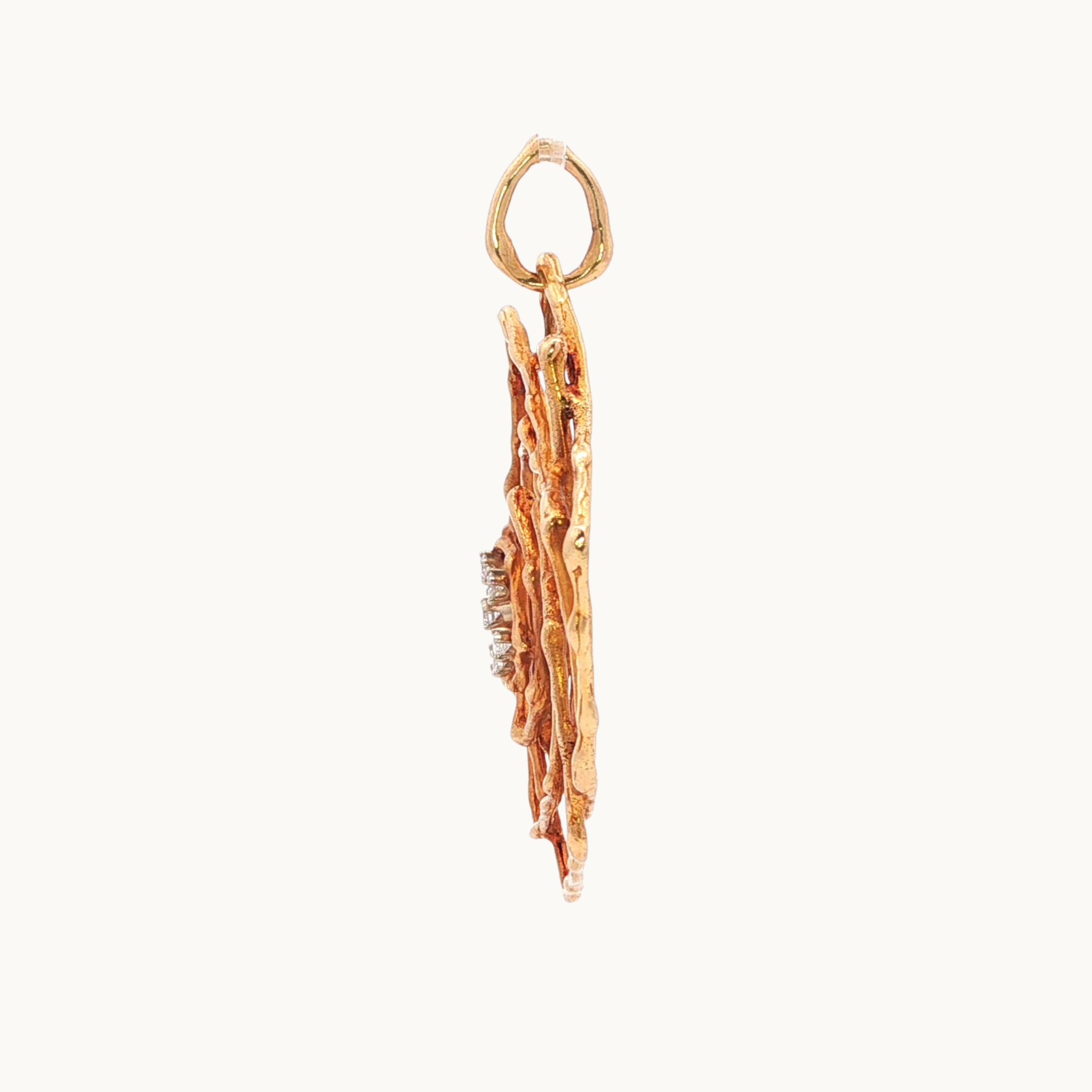 Pendentif forme de Rose en Or jaune 14K avec Diamants