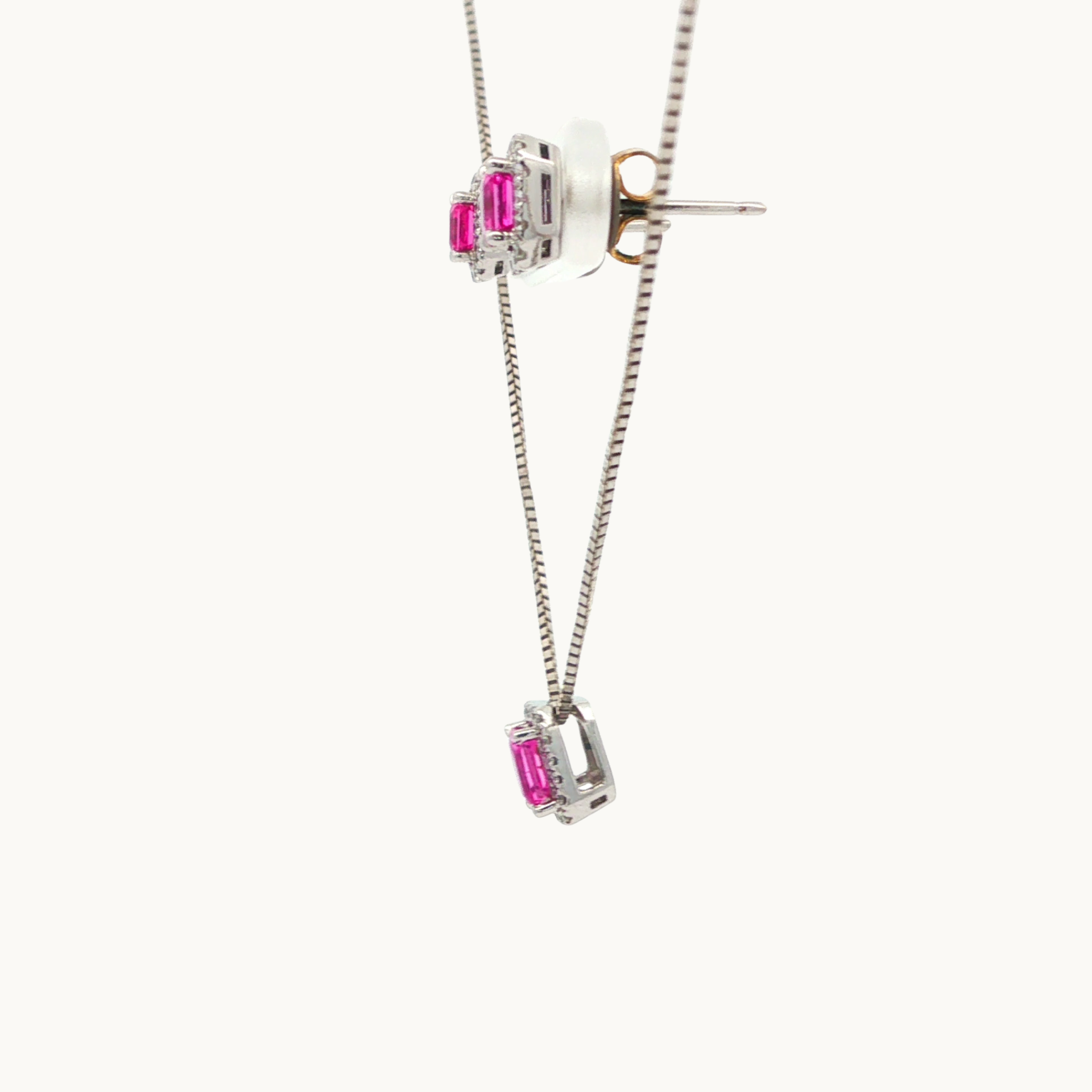 Parure de Bijoux en Or Blanc 14K avec Saphirs Rose et Diamants