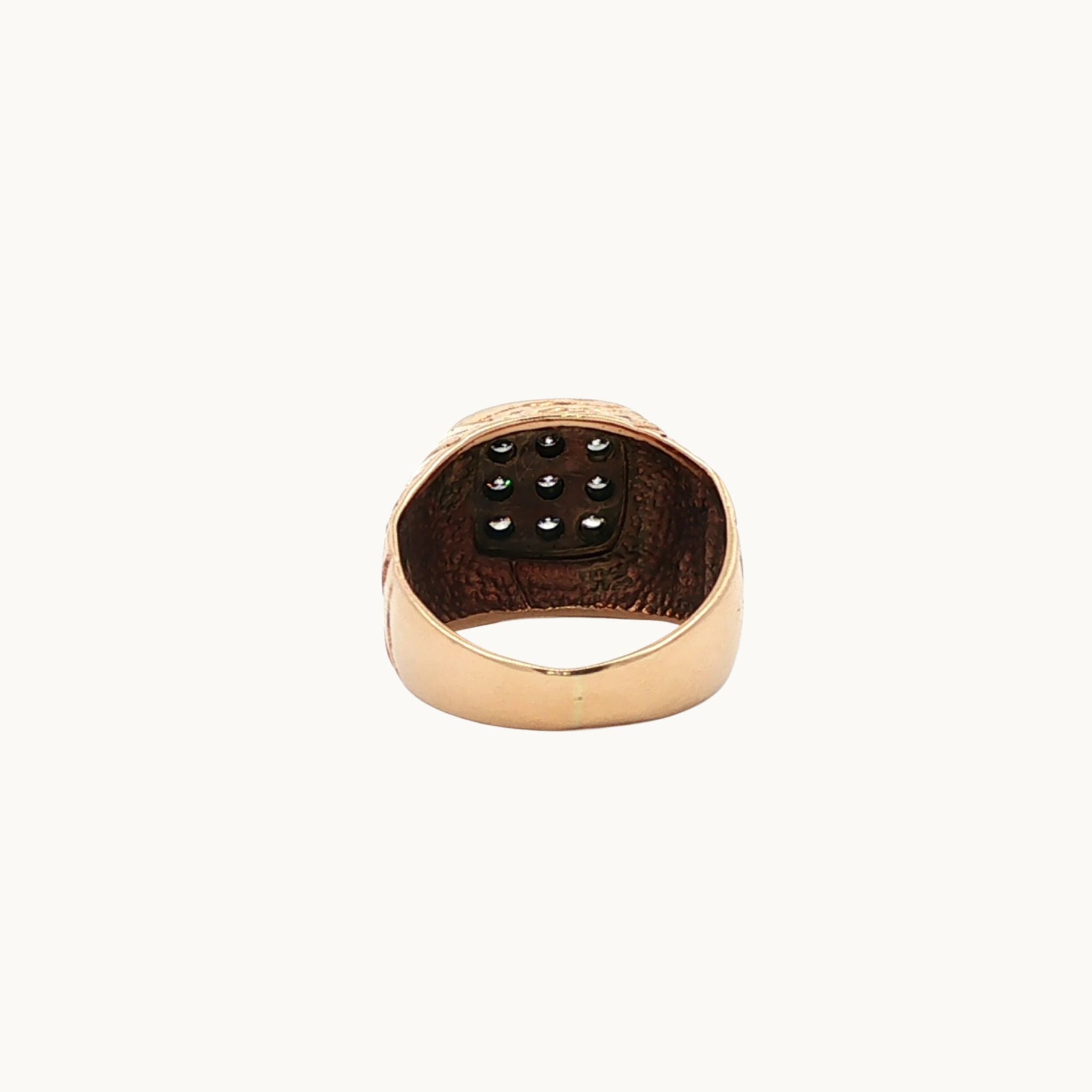 Bague Chevalière en Or Jaune et Blanc 10K avec Diamants