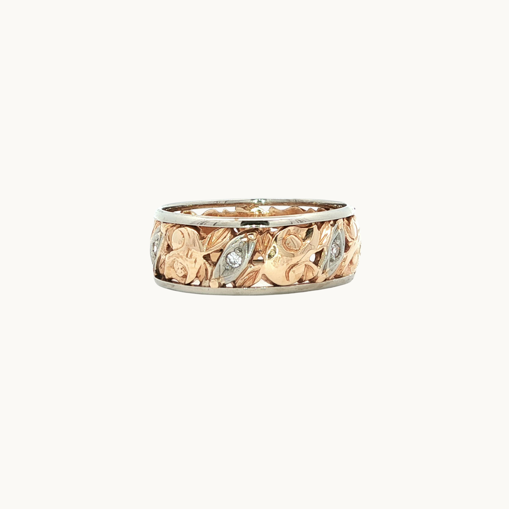 Jonc ajouré en Or Rose et Blanc 14K avec Diamants