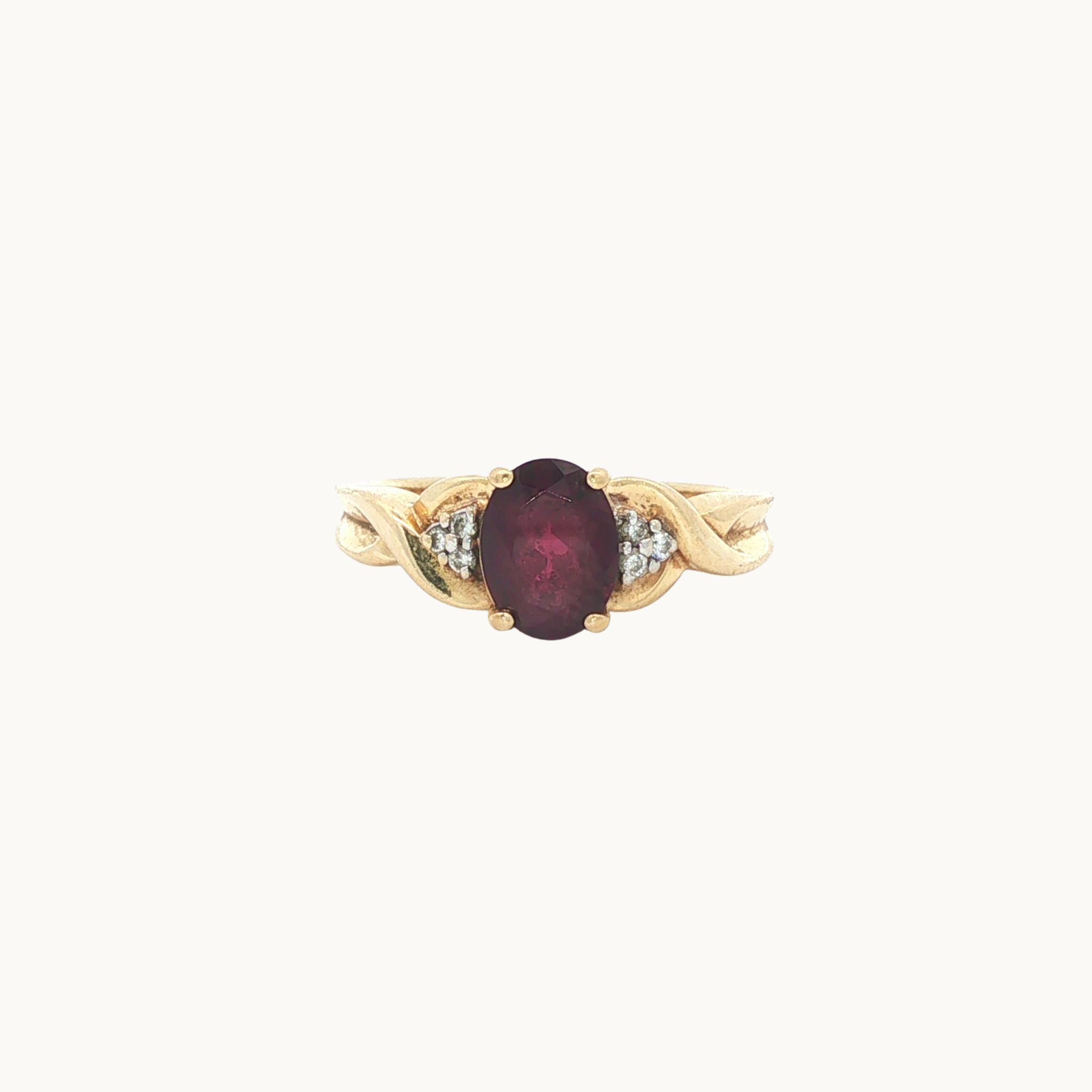 Bague en Or jaune 14K avec Grenat et Diamants