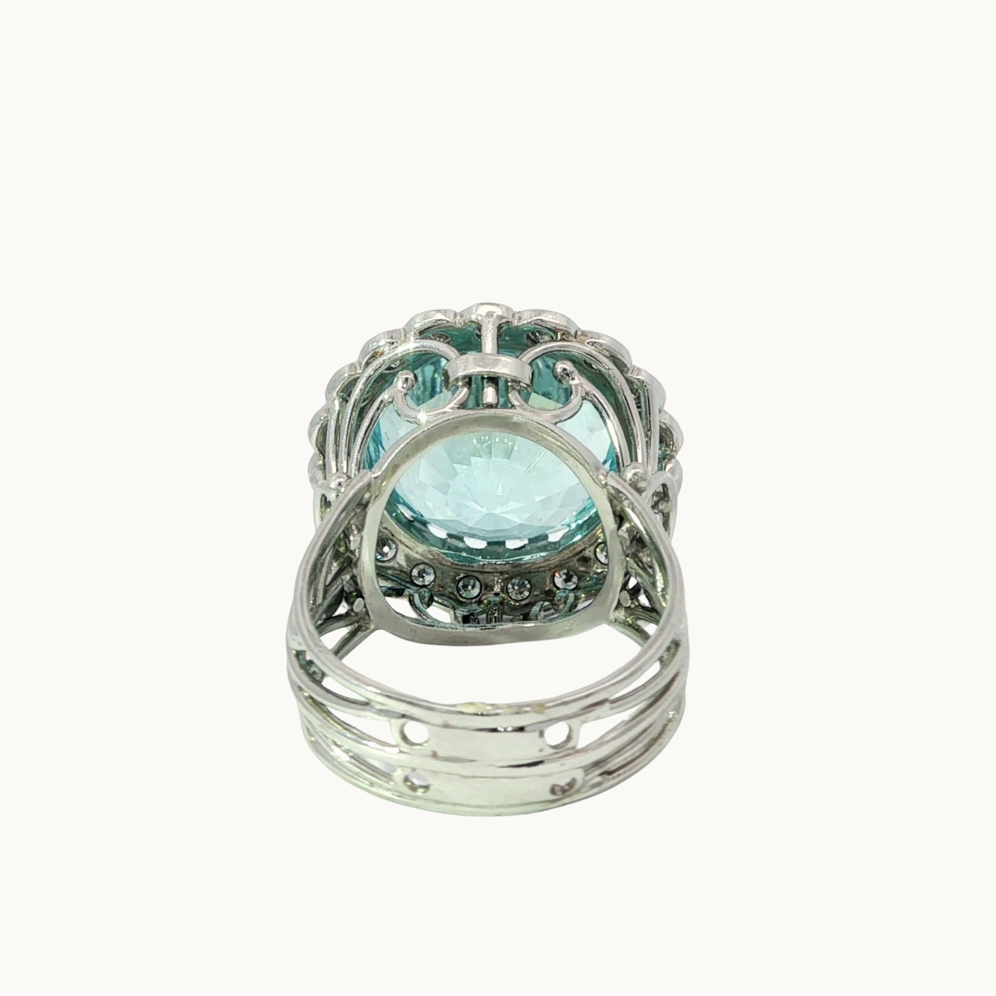 Bague Cocktail en Or Blanc 14K avec Aigue-Marine