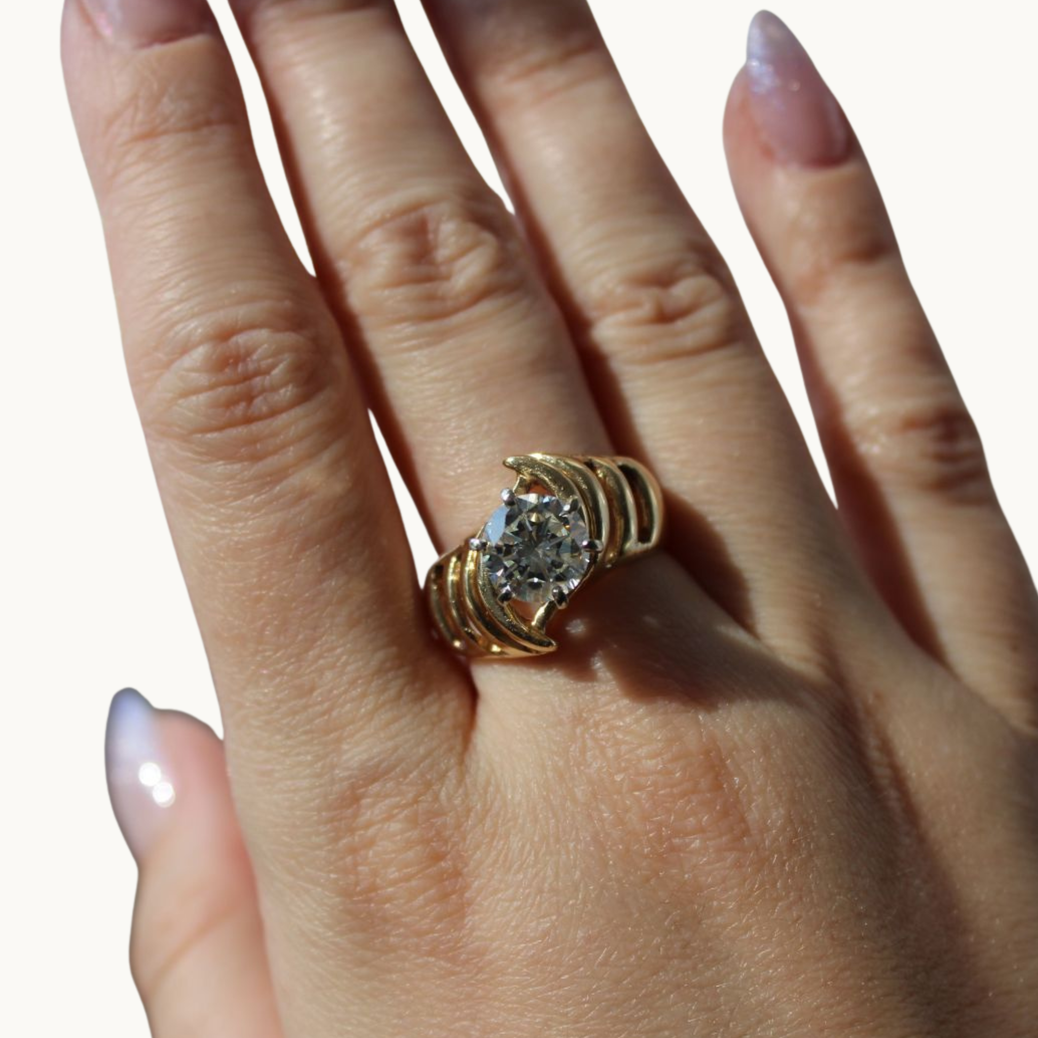 Bague solitaire en Or jaune 14K avec Diamants