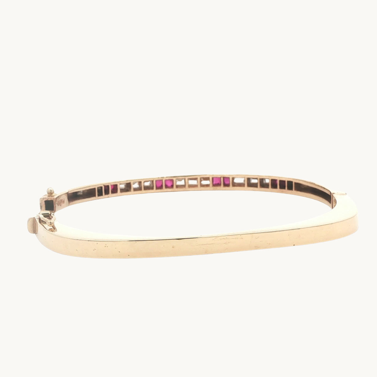 Bracelet Jonc en Or Jaune 14K avec Diamants et Rubis