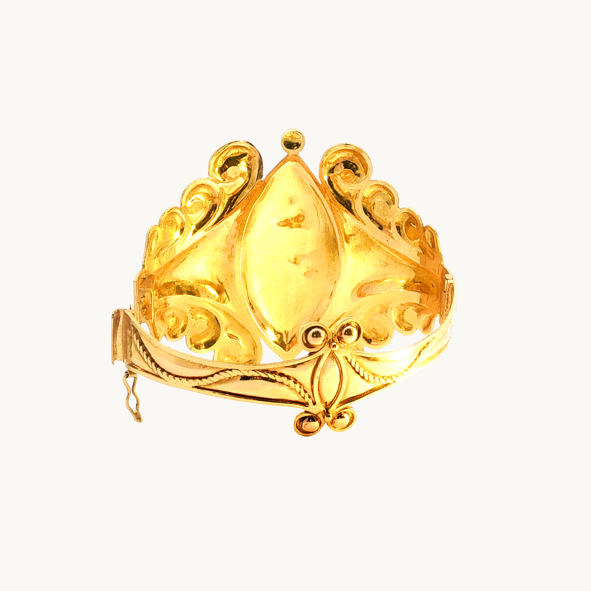 Bracelet Articulé en Or Jaune 22K à Motifs Filigranes et Perle