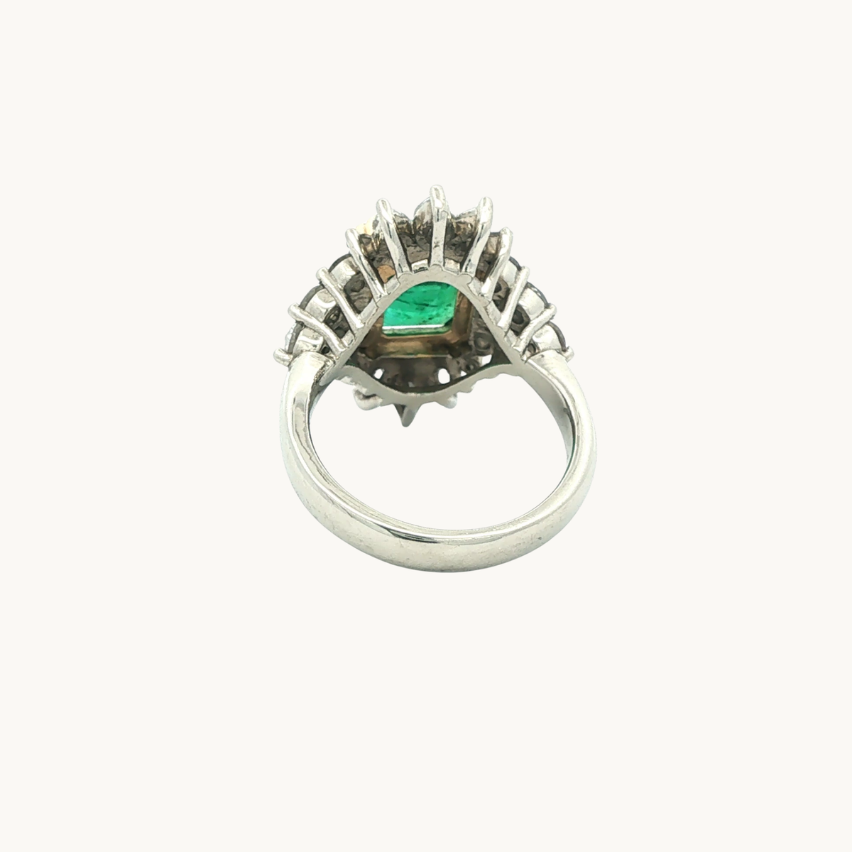 Bague Cocktail en Or Jaune et Blanc 14K avec Émeraude et Diamants