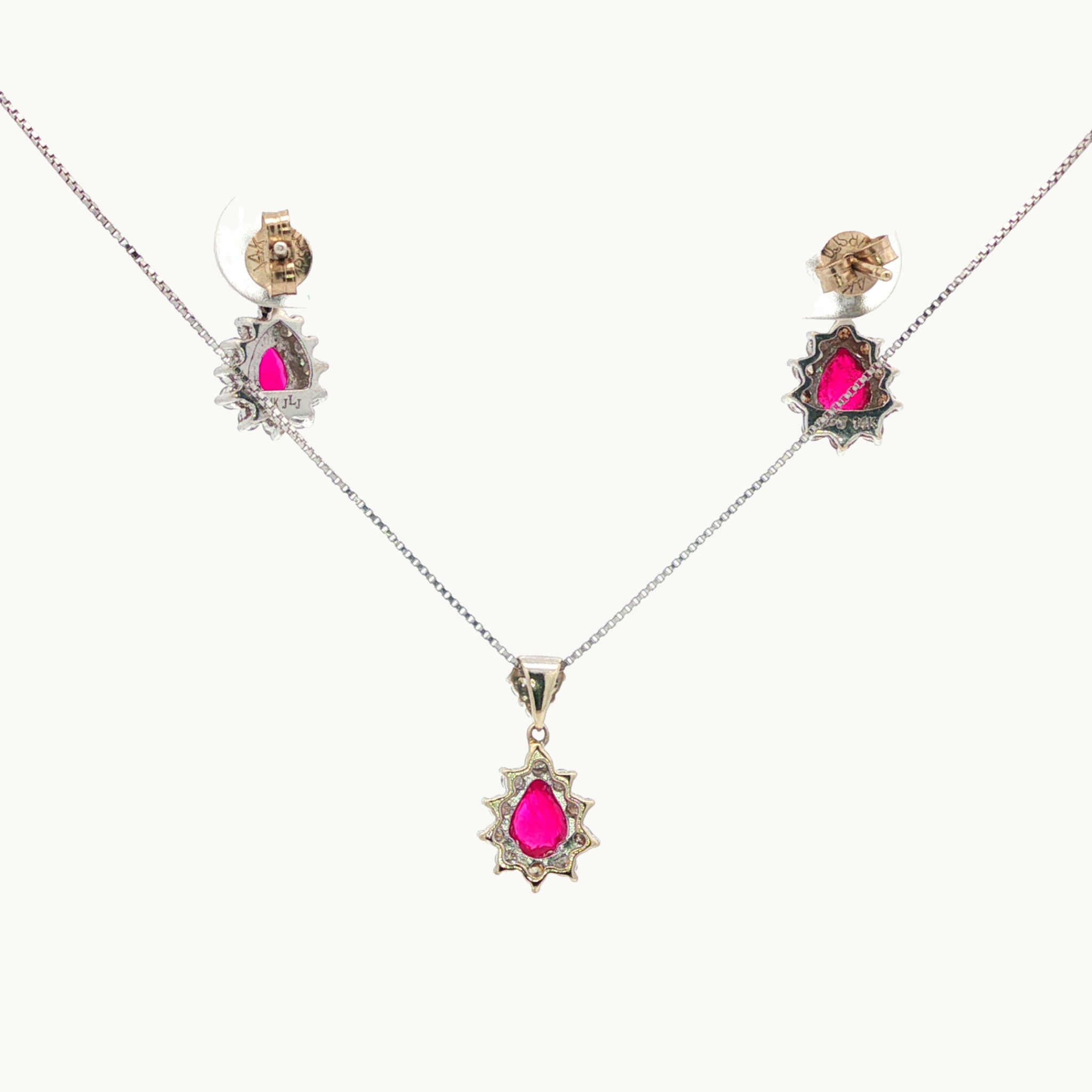 Parure de Bijoux en Or Blanc 14K avec Rubis et Diamant