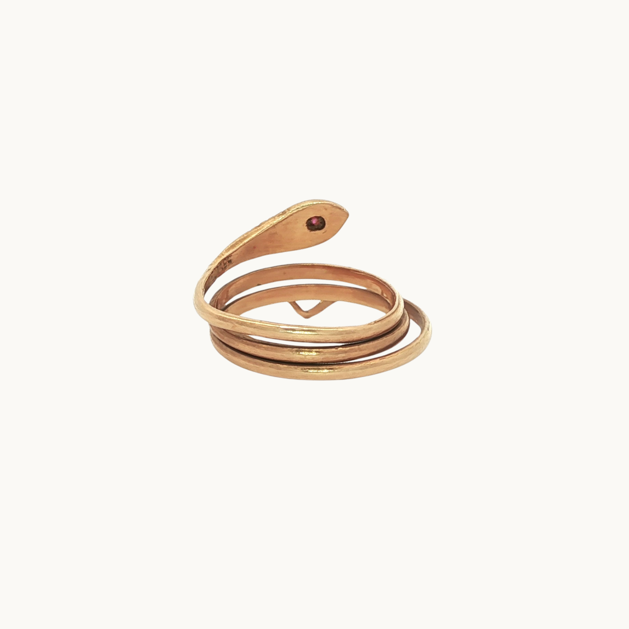 18K Yellow Gold Snake Ring with Synthetic Ruby