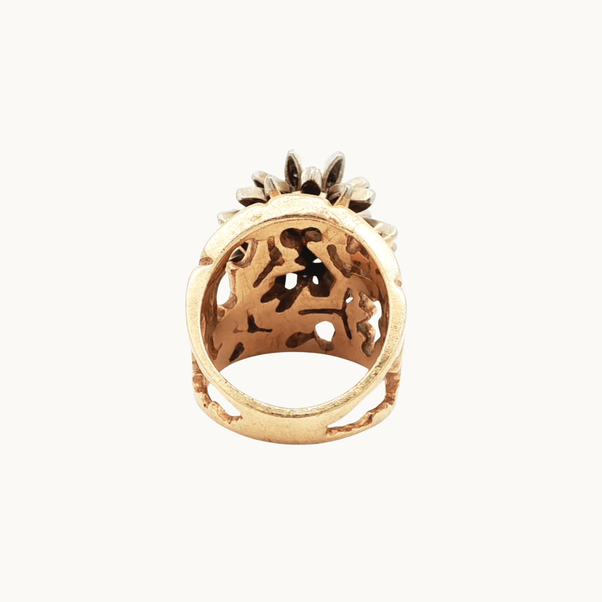 Bague Cocktail Florale en Or Jaune 14K et Diamants