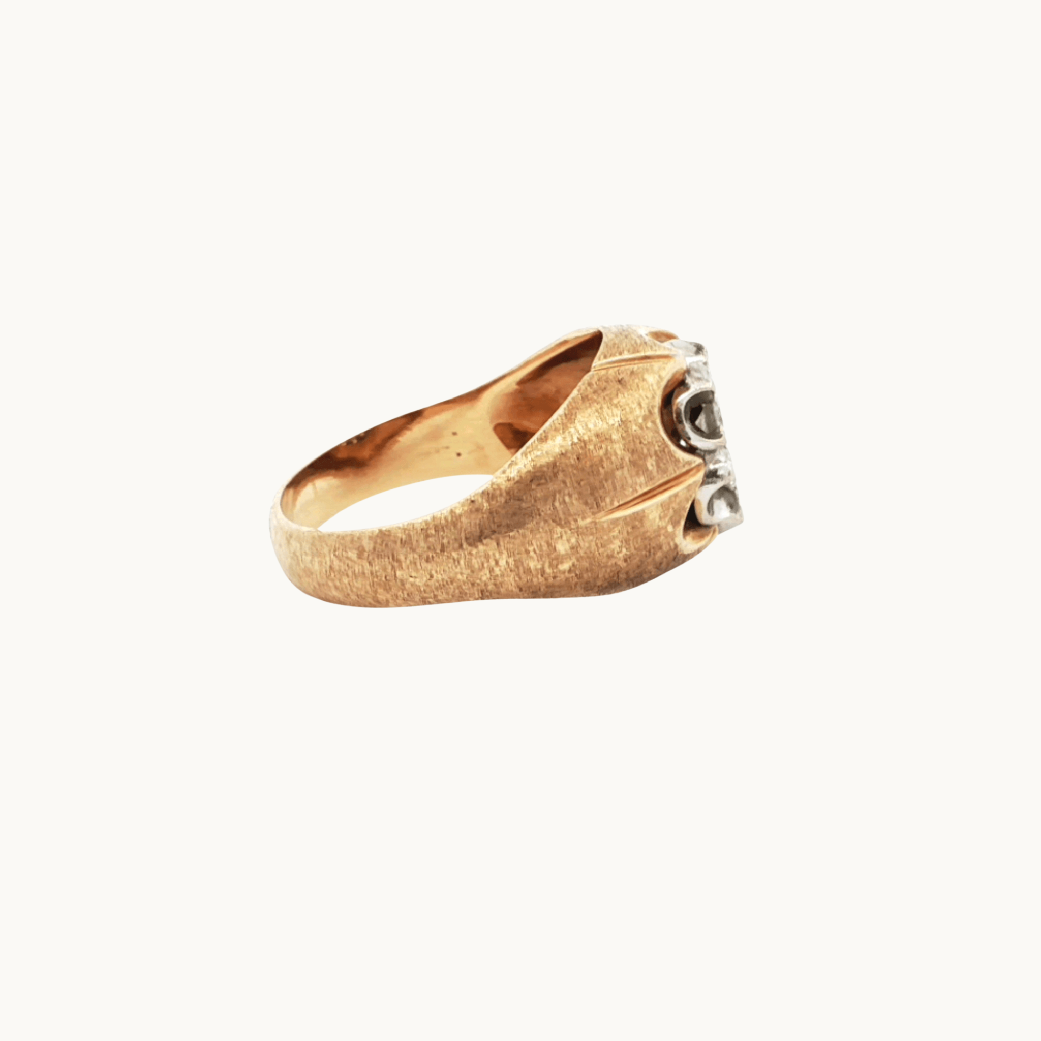 14K Yellow and White Gold Signet Ring with Diamonds