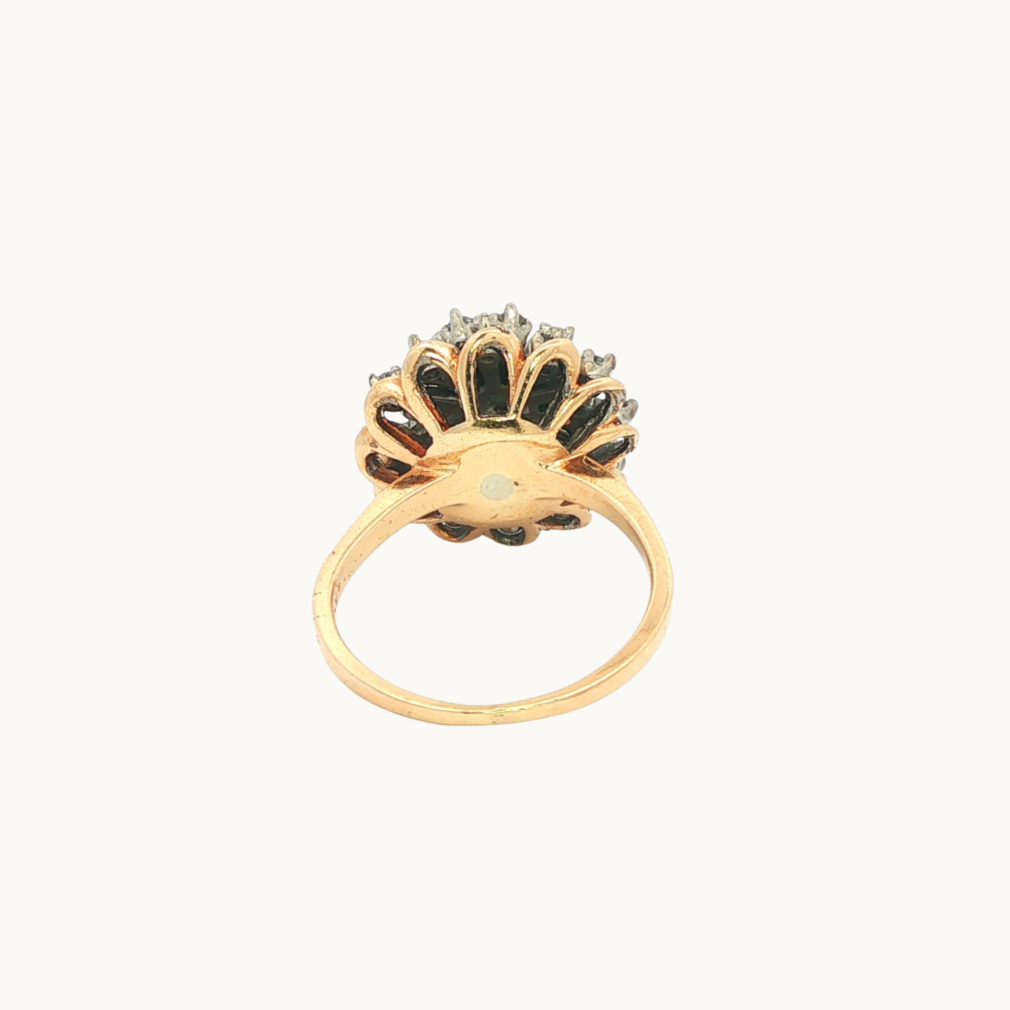 Bague Cocktail Florale en Or Jaune et Blanc 14K avec Diamants