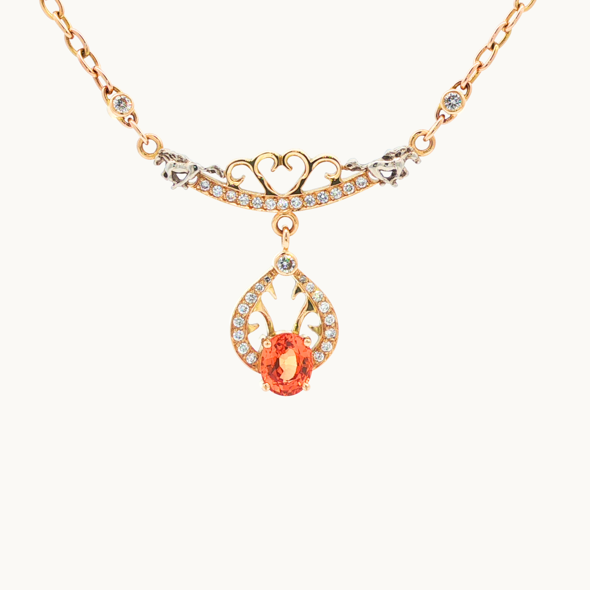 18K Yellow and White Gold Jewelry Set with Spessartite Garnet